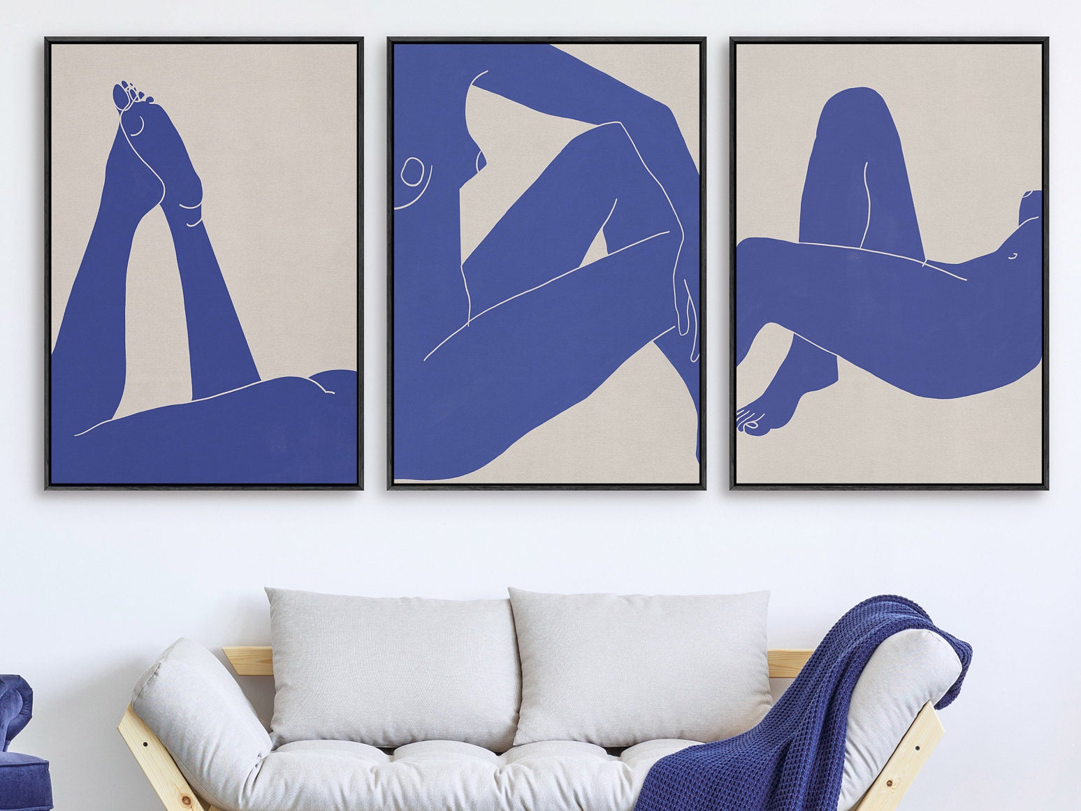 EasySuger 3 pieces set of Henri Matisse Print Blue/Pale Tone Nude Figures Wall Art, Modern wall art for bedroom, living room and dining room