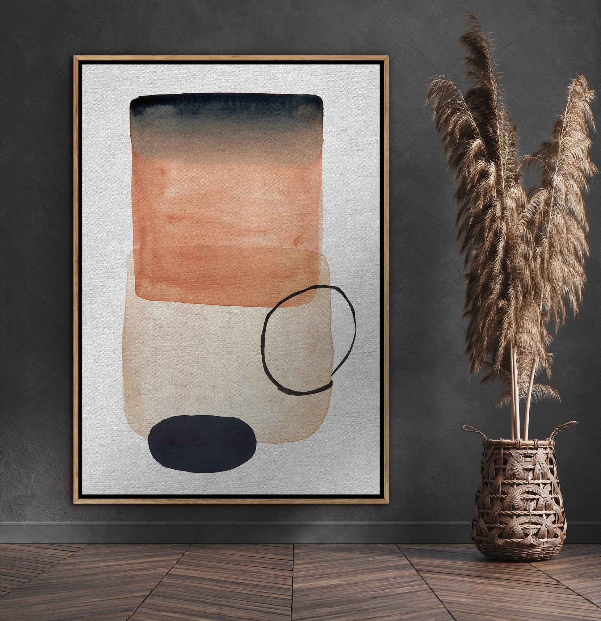 Watercolor Painting Wall Art, Large Gallery Abstract Shapes Wall Art Framed, Mid Century Wall art, Watercolor Art Prints with hanging kit