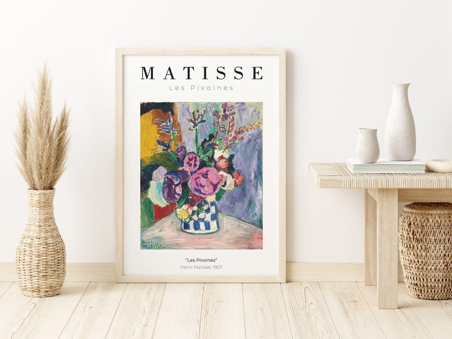 Henri Matisse Wall art, Matisse Les Pivoines, Framed canvas wall art, Modern art for bedroom, living room and dining room (with hanging kit)