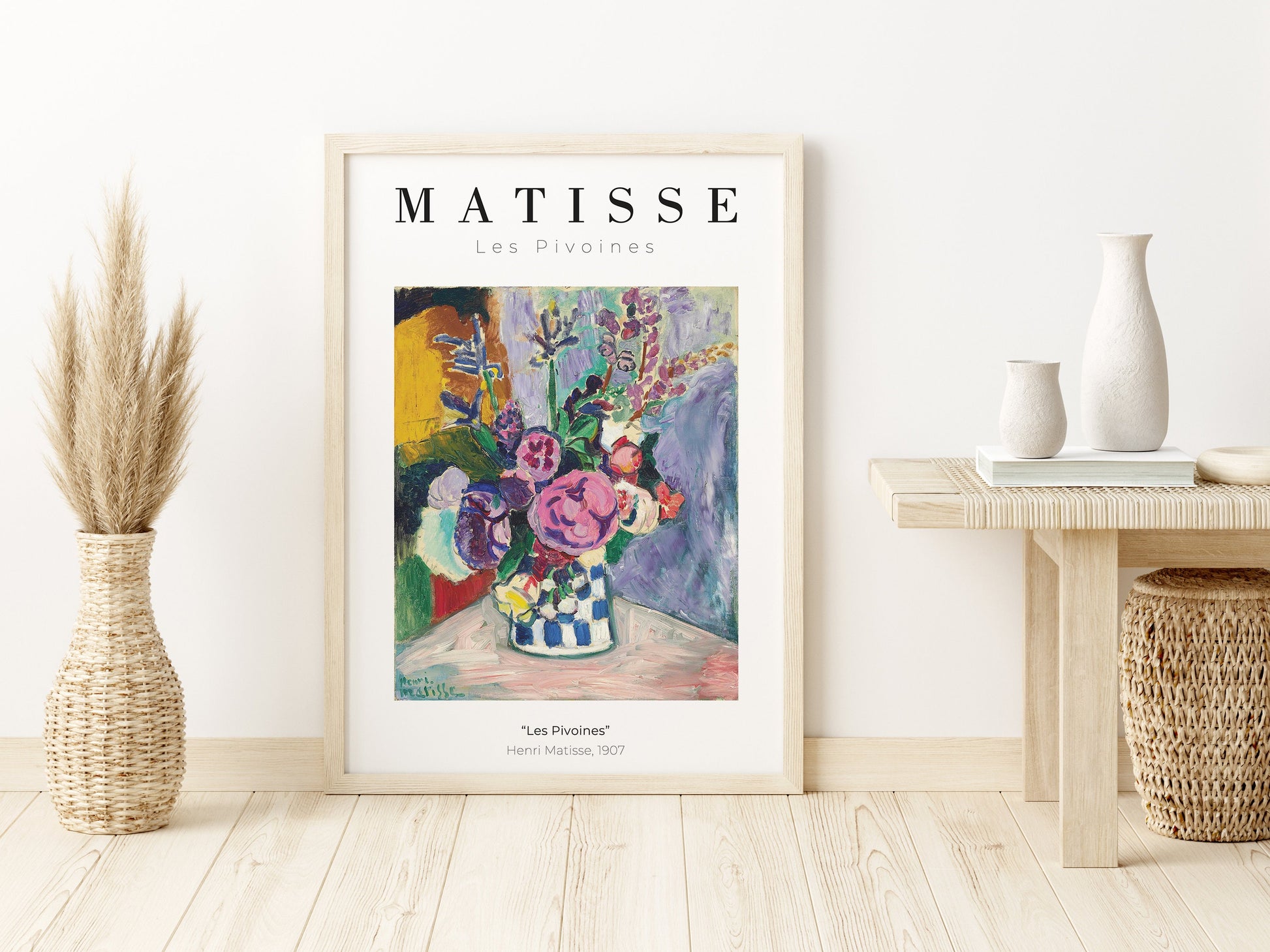 Henri Matisse Wall art, Matisse Les Pivoines, Framed canvas wall art, Modern art for bedroom, living room and dining room (with hanging kit)