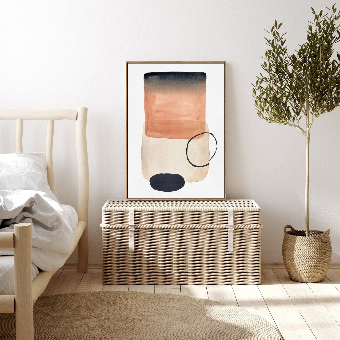 Watercolor Painting Wall Art, Large Gallery Abstract Shapes Wall Art Framed, Mid Century Wall art, Watercolor Art Prints with hanging kit