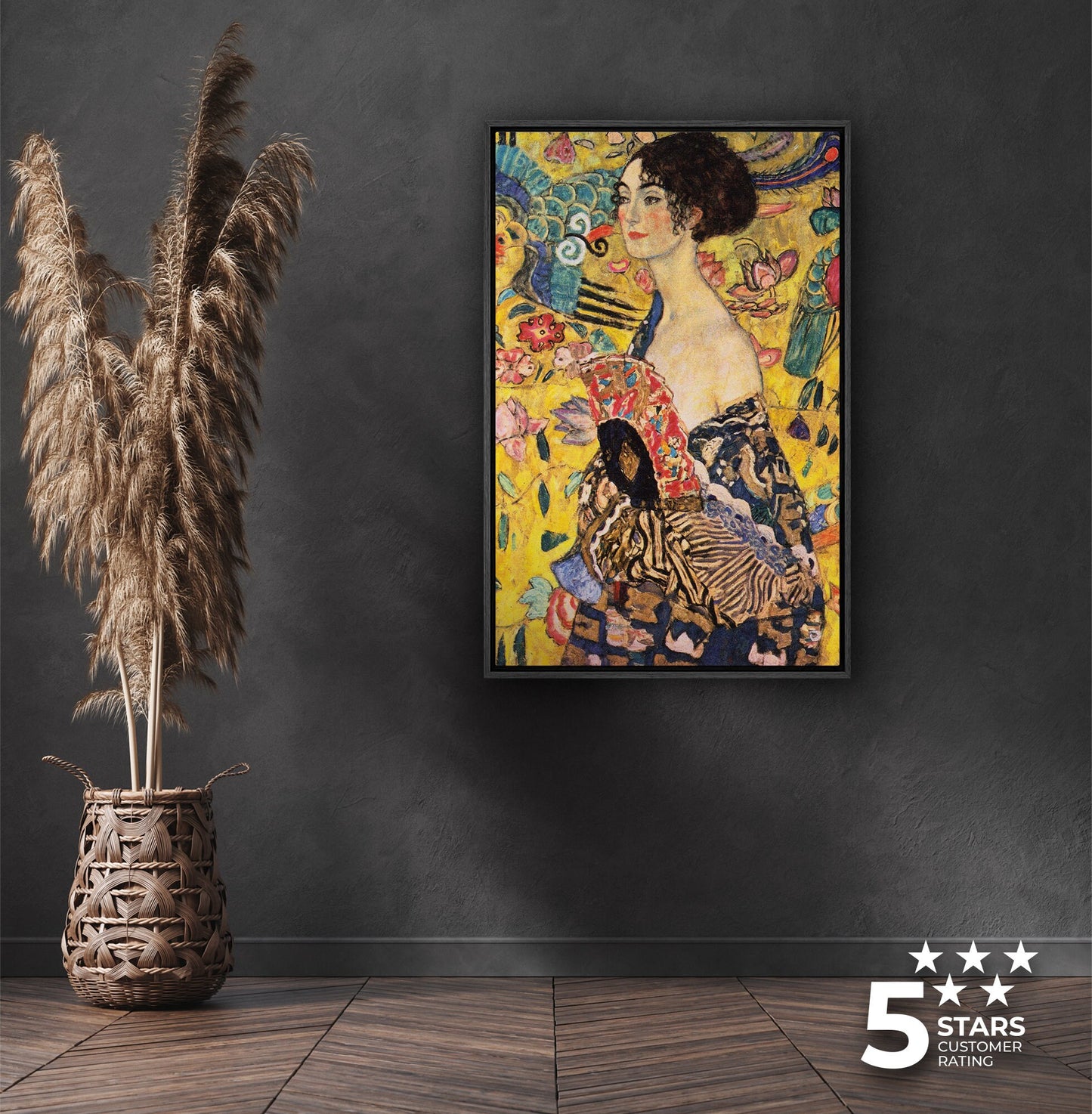 EasySuger Lady with Fan by Gustav Klimt | Framed Canvas Wall art