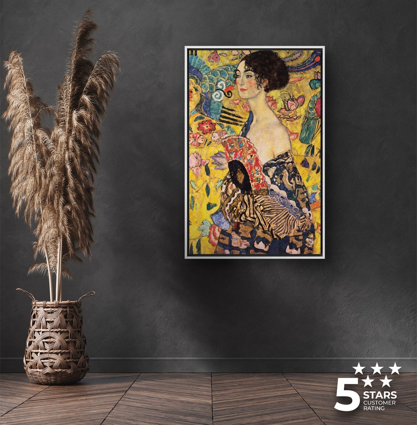 EasySuger Lady with Fan by Gustav Klimt | Framed Canvas Wall art