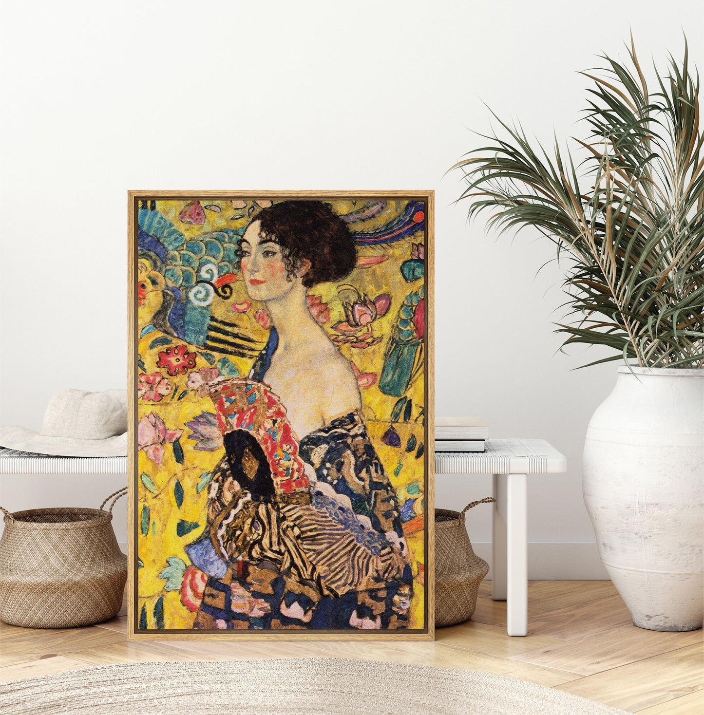 EasySuger Lady with Fan by Gustav Klimt | Framed Canvas Wall art