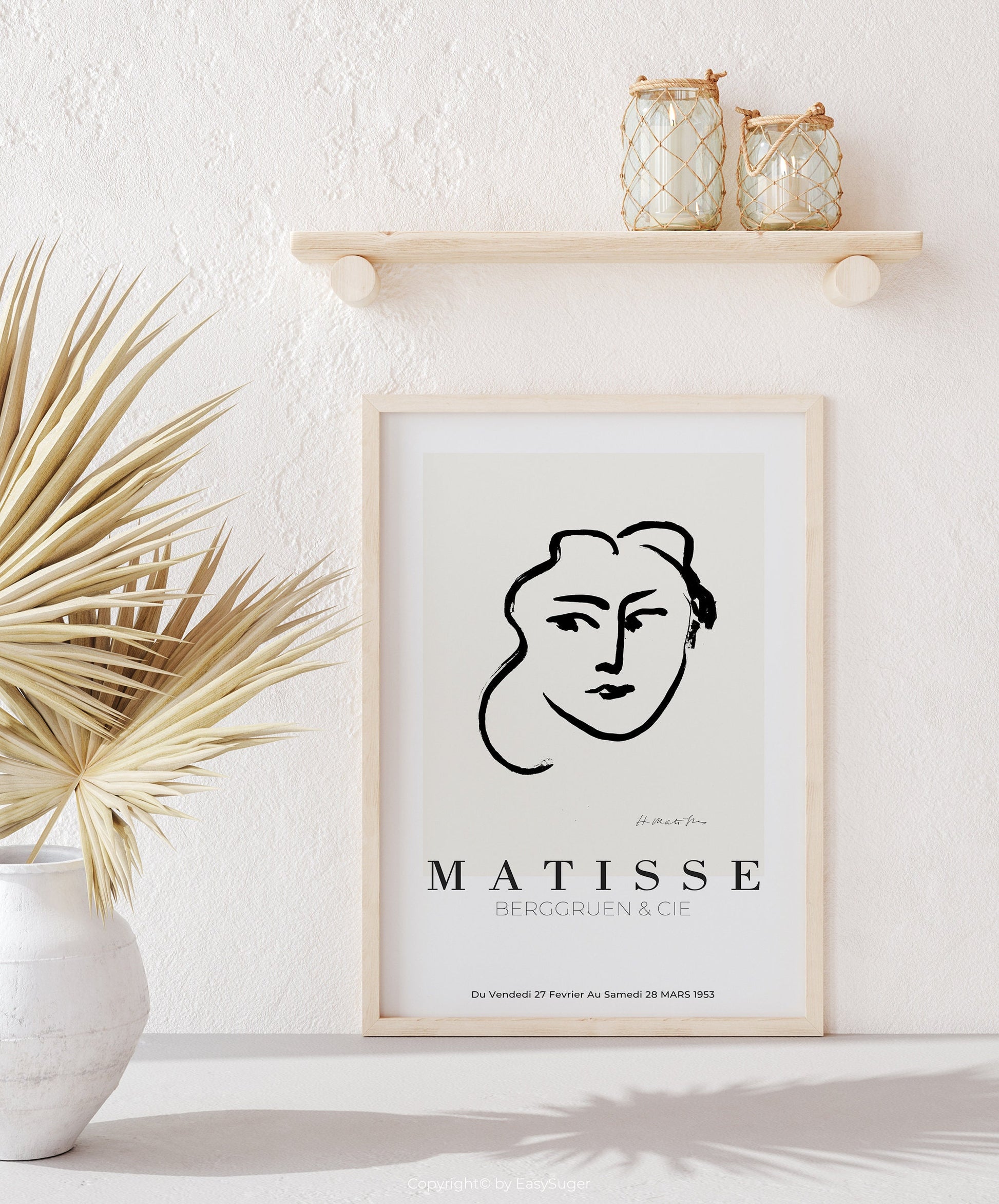 Matisse Wall art, Line Drawing Face, Framed canvas wall art, Modern art for bedroom, living room and dining room (with hanging kit)