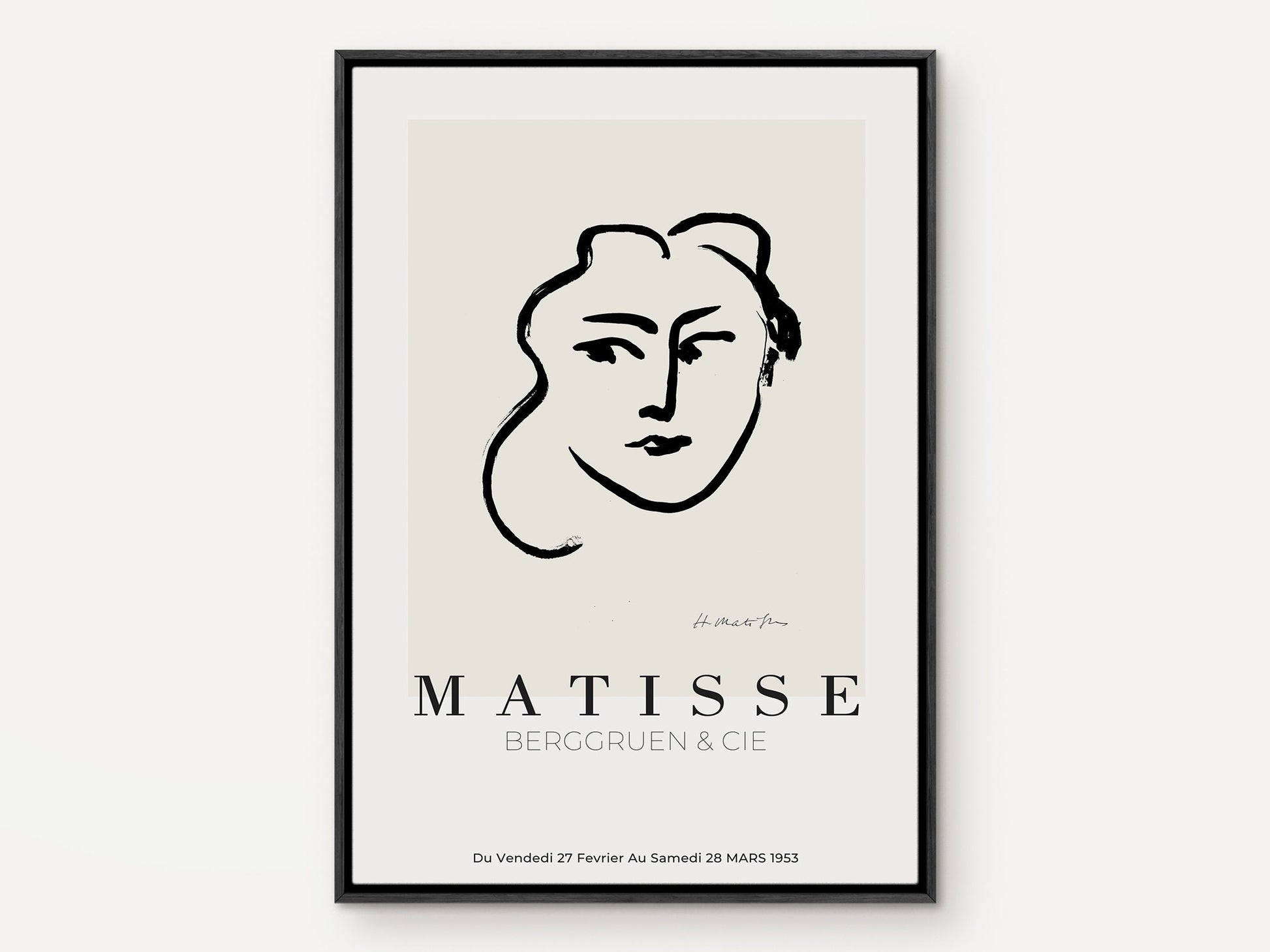 Matisse Wall art, Line Drawing Face, Framed canvas wall art, Modern art for bedroom, living room and dining room (with hanging kit)