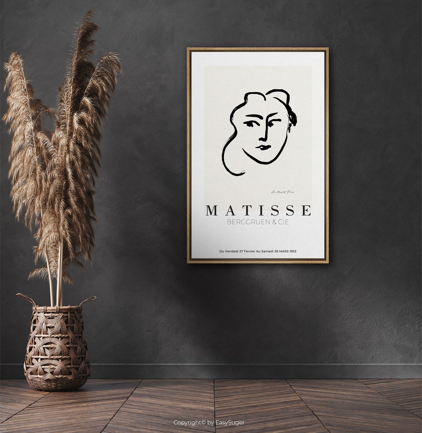 Matisse Wall art, Line Drawing Face, Framed canvas wall art, Modern art for bedroom, living room and dining room (with hanging kit)