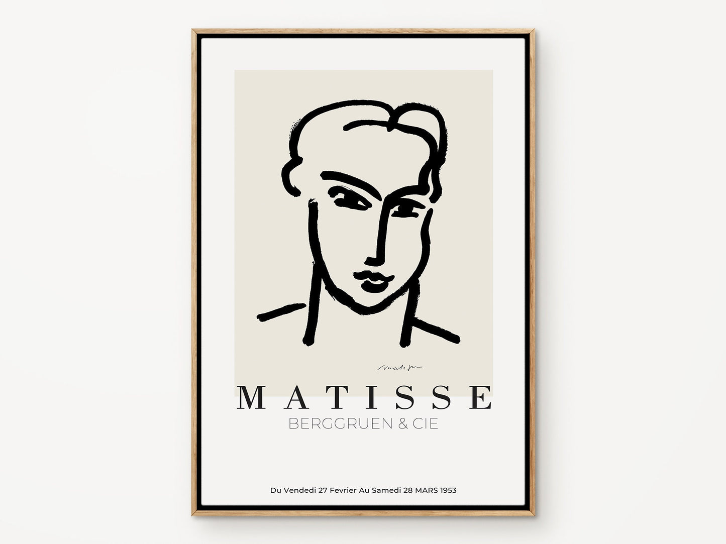 Matisse Wall art, Line Drawing Face, Framed canvas wall art, Modern art for bedroom, living room and dining room (with hanging kit)