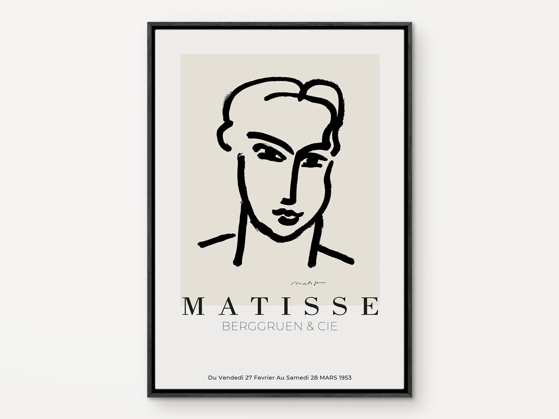 Matisse Wall art, Line Drawing Face, Framed canvas wall art, Modern art for bedroom, living room and dining room (with hanging kit)