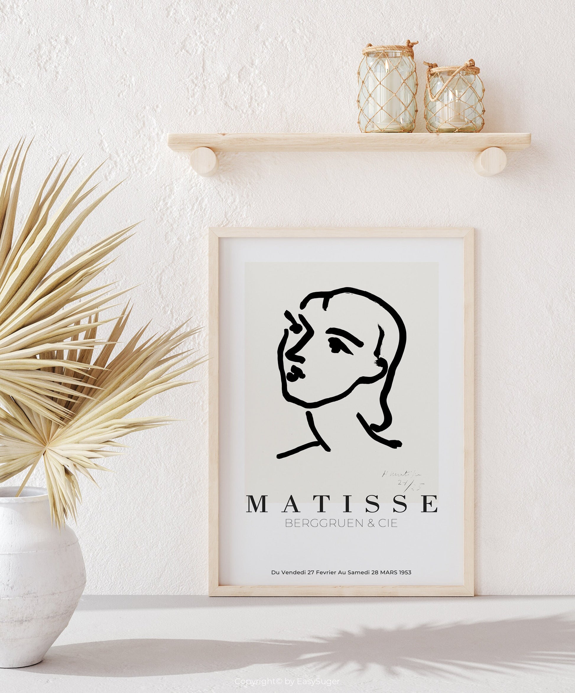 Matisse Wall art, Line Drawing Face, Framed canvas wall art, Modern art for bedroom, living room and dining room (with hanging kit)