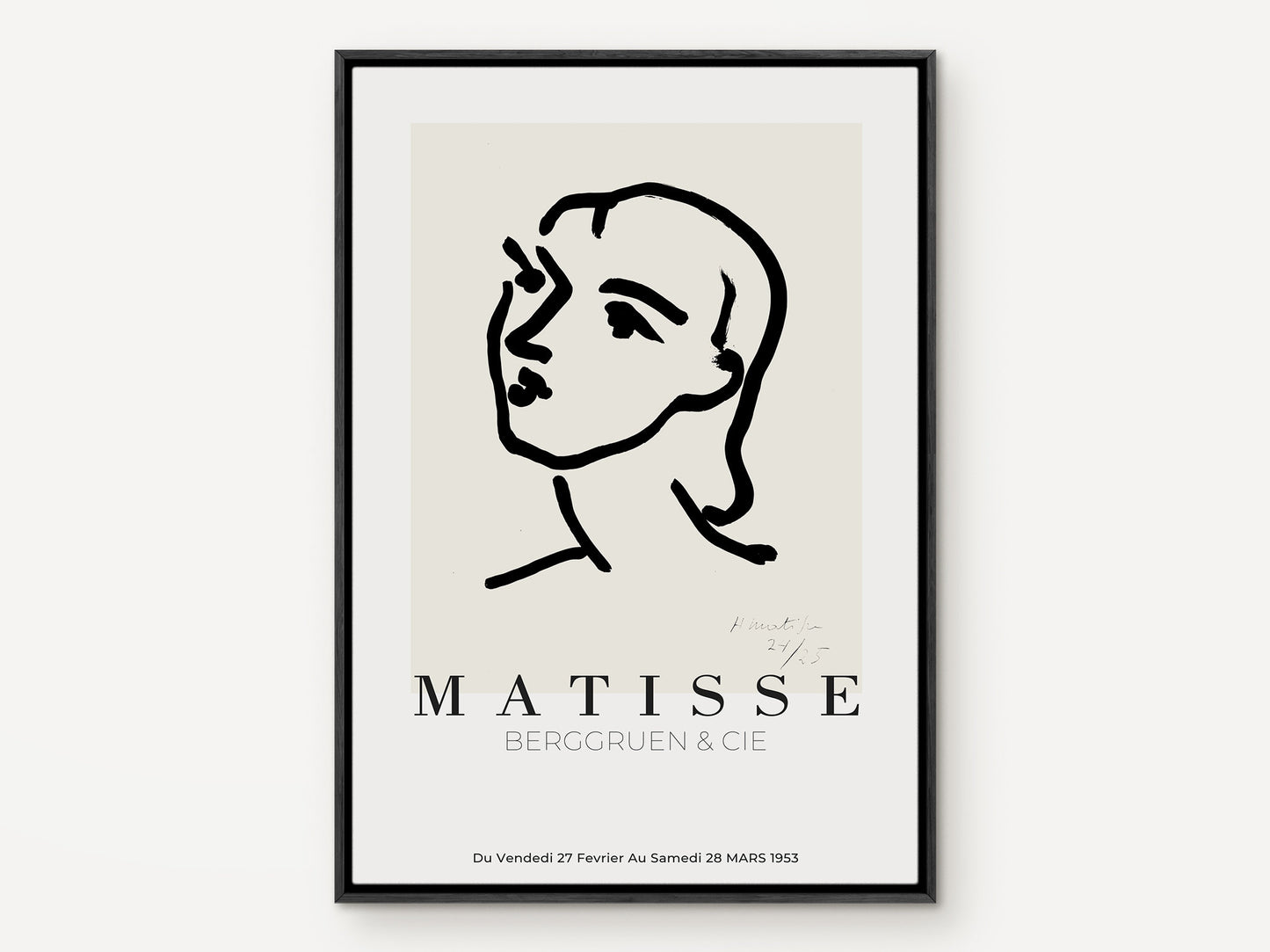 Matisse Wall art, Line Drawing Face, Framed canvas wall art, Modern art for bedroom, living room and dining room (with hanging kit)