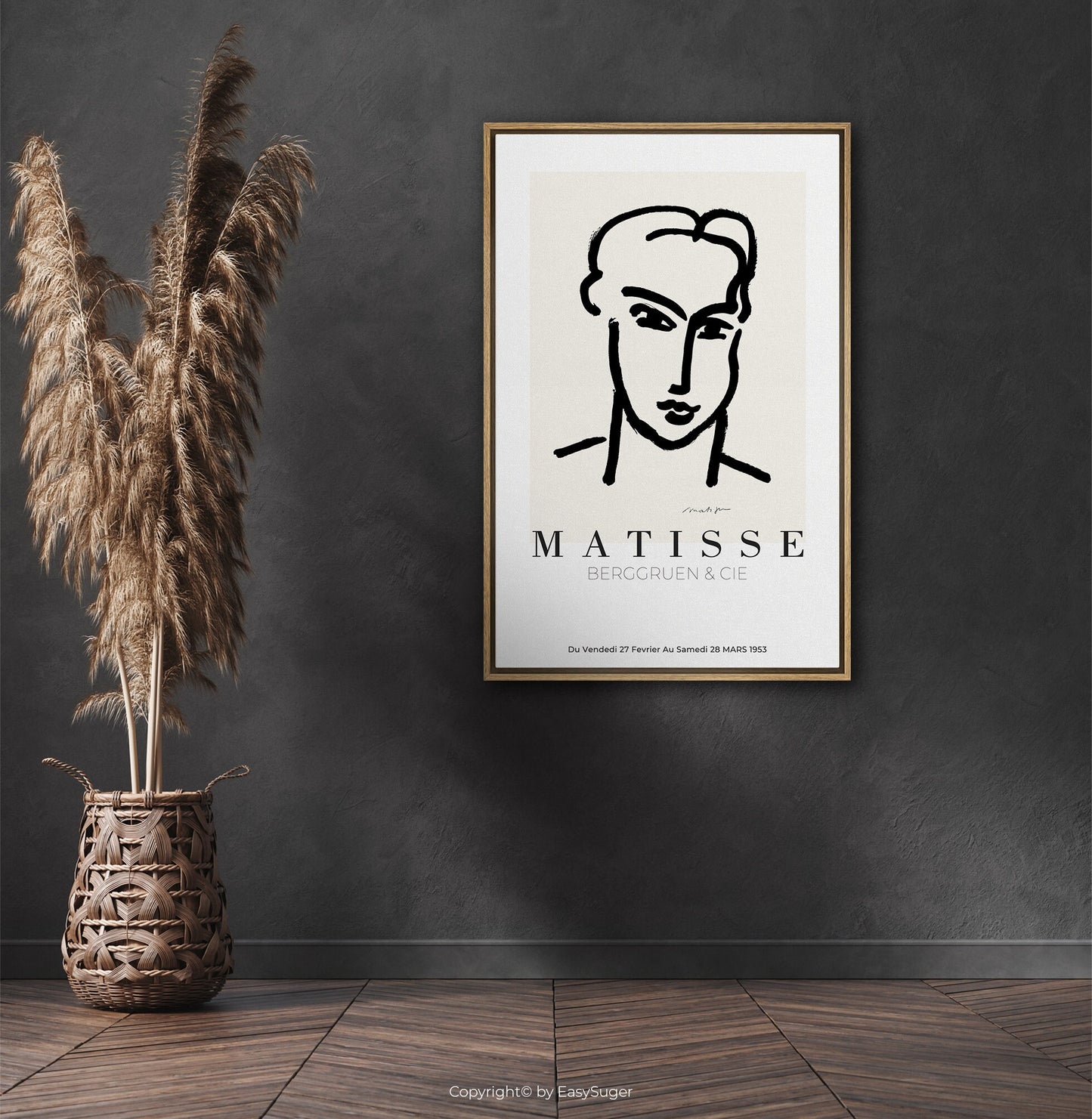 Matisse Wall art, Line Drawing Face, Framed canvas wall art, Modern art for bedroom, living room and dining room (with hanging kit)