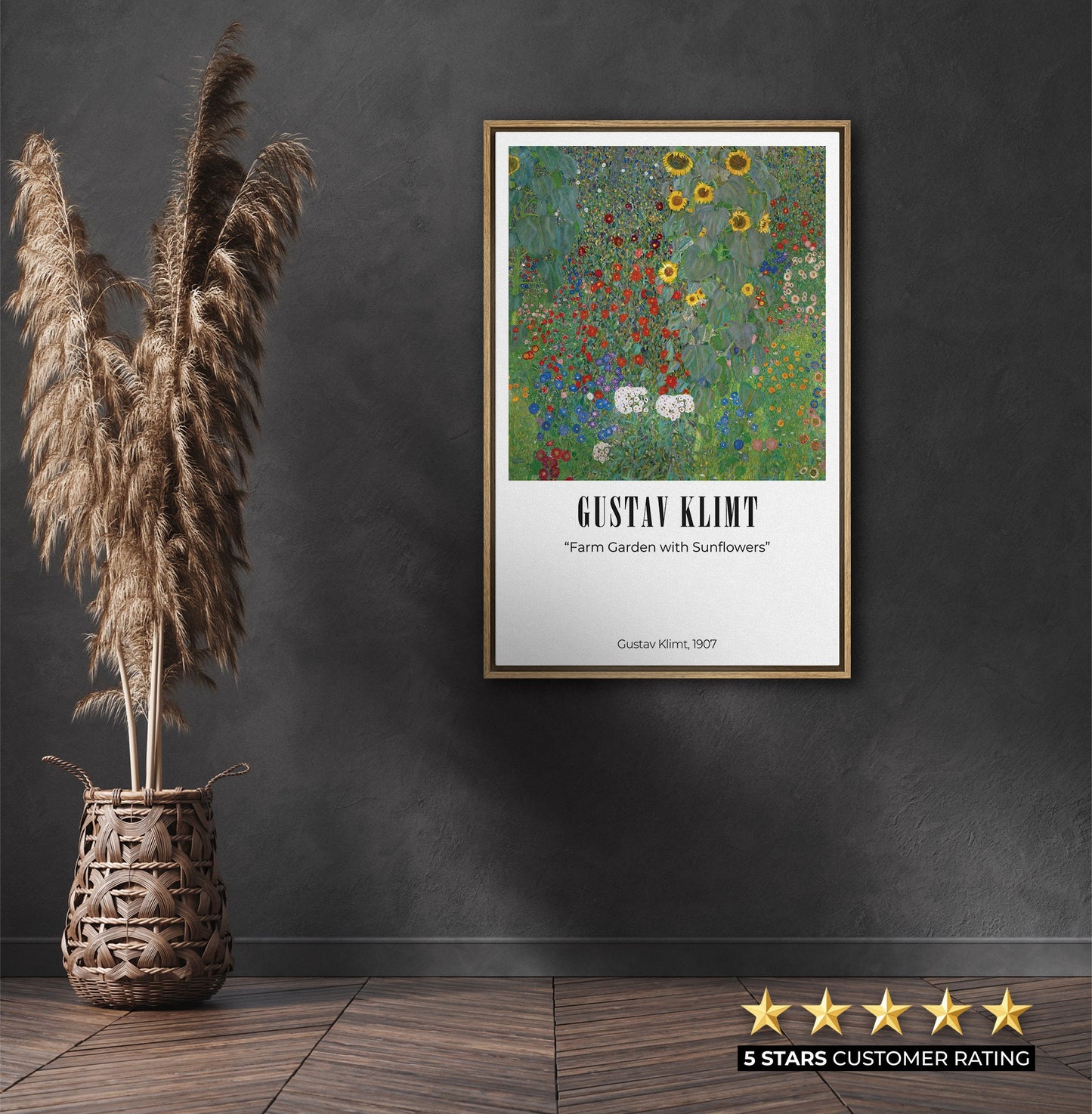 EasySuger Farm Garden with Sunflowers by Gustav Klimt, Framed Wall Art, Framed Canvas Wall art with hanging kit