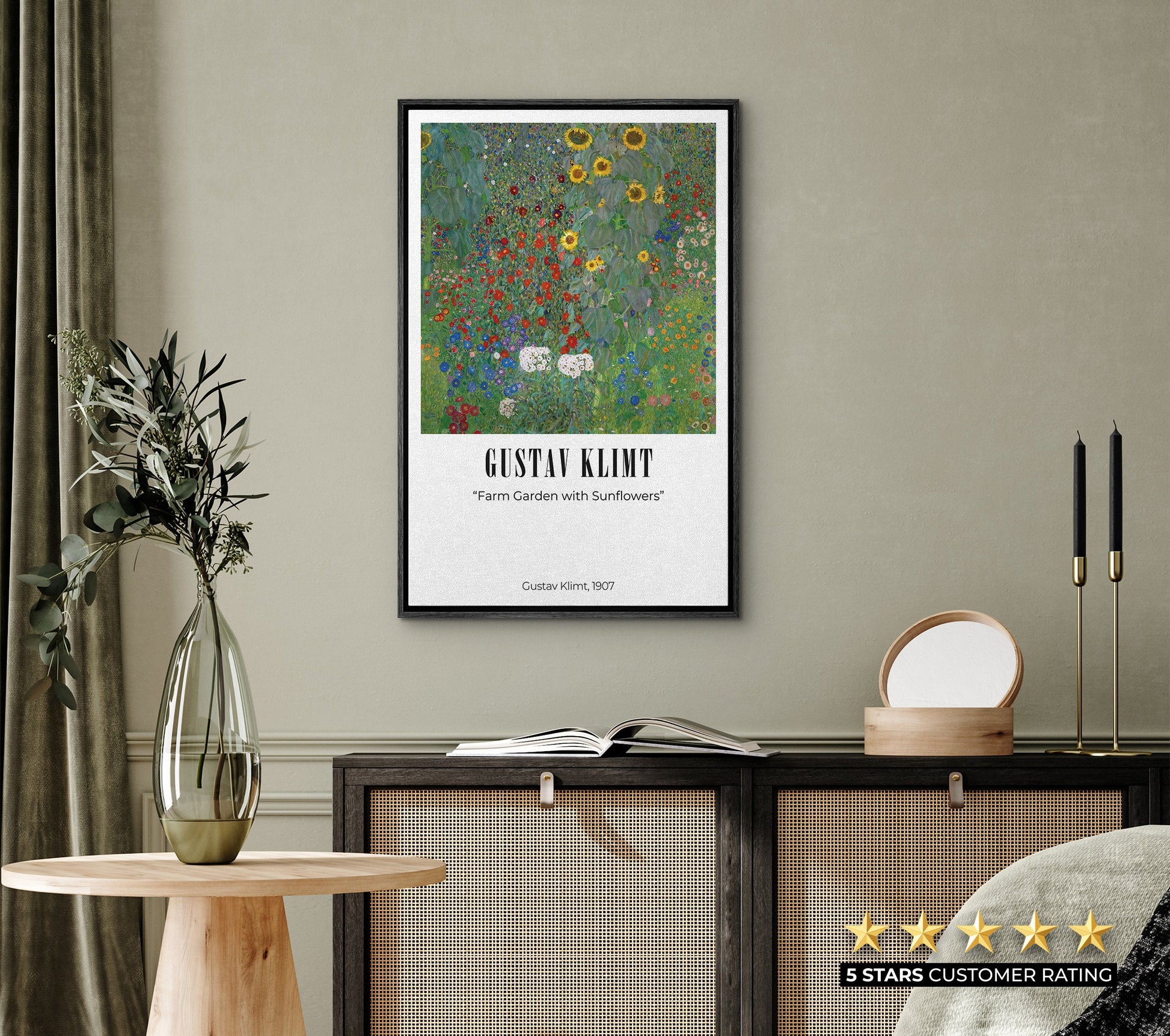 EasySuger Farm Garden with Sunflowers by Gustav Klimt, Framed Wall Art, Framed Canvas Wall art with hanging kit