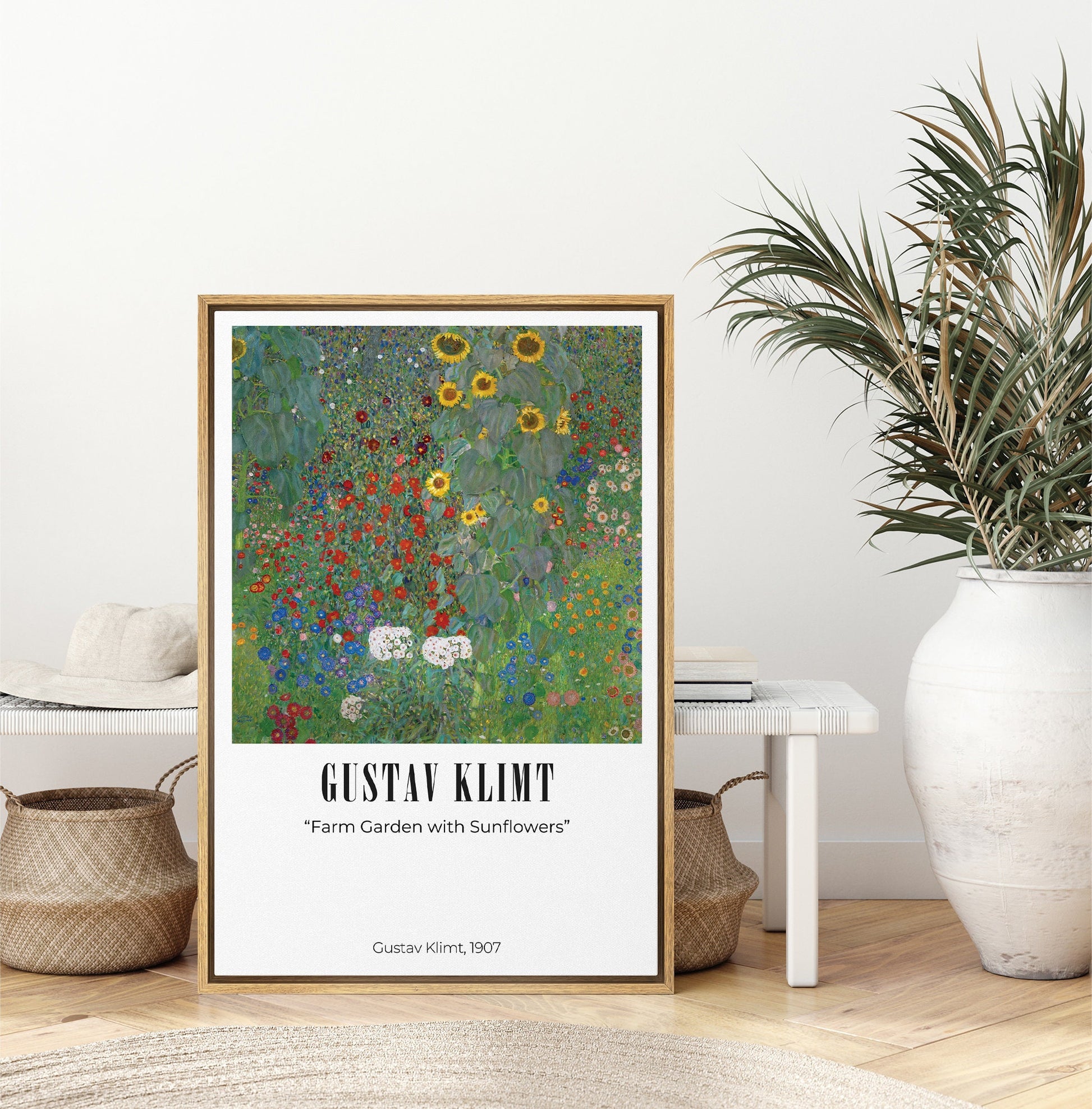 EasySuger Farm Garden with Sunflowers by Gustav Klimt, Framed Wall Art, Framed Canvas Wall art with hanging kit