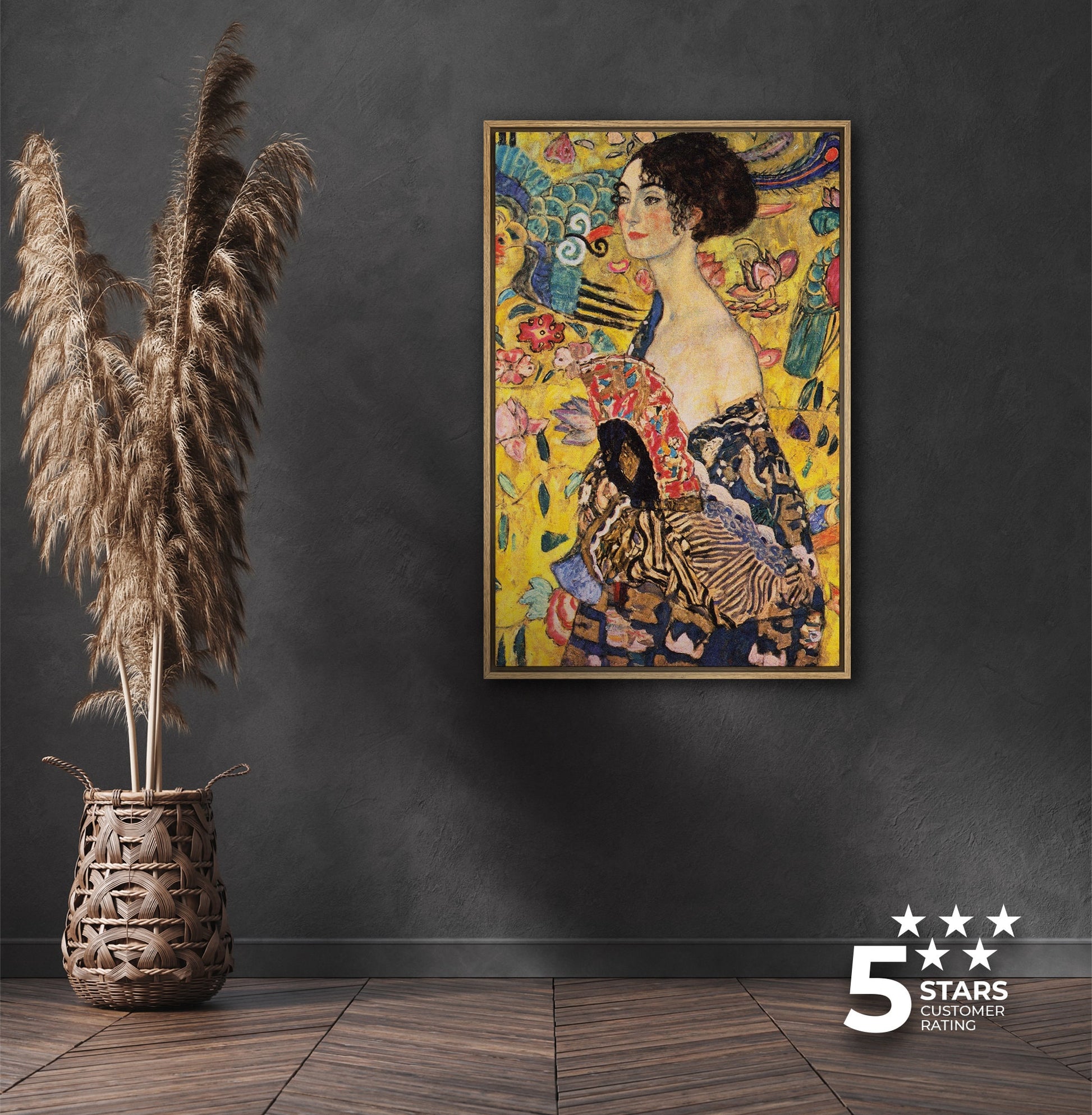 EasySuger Lady with Fan by Gustav Klimt | Framed Canvas Wall art