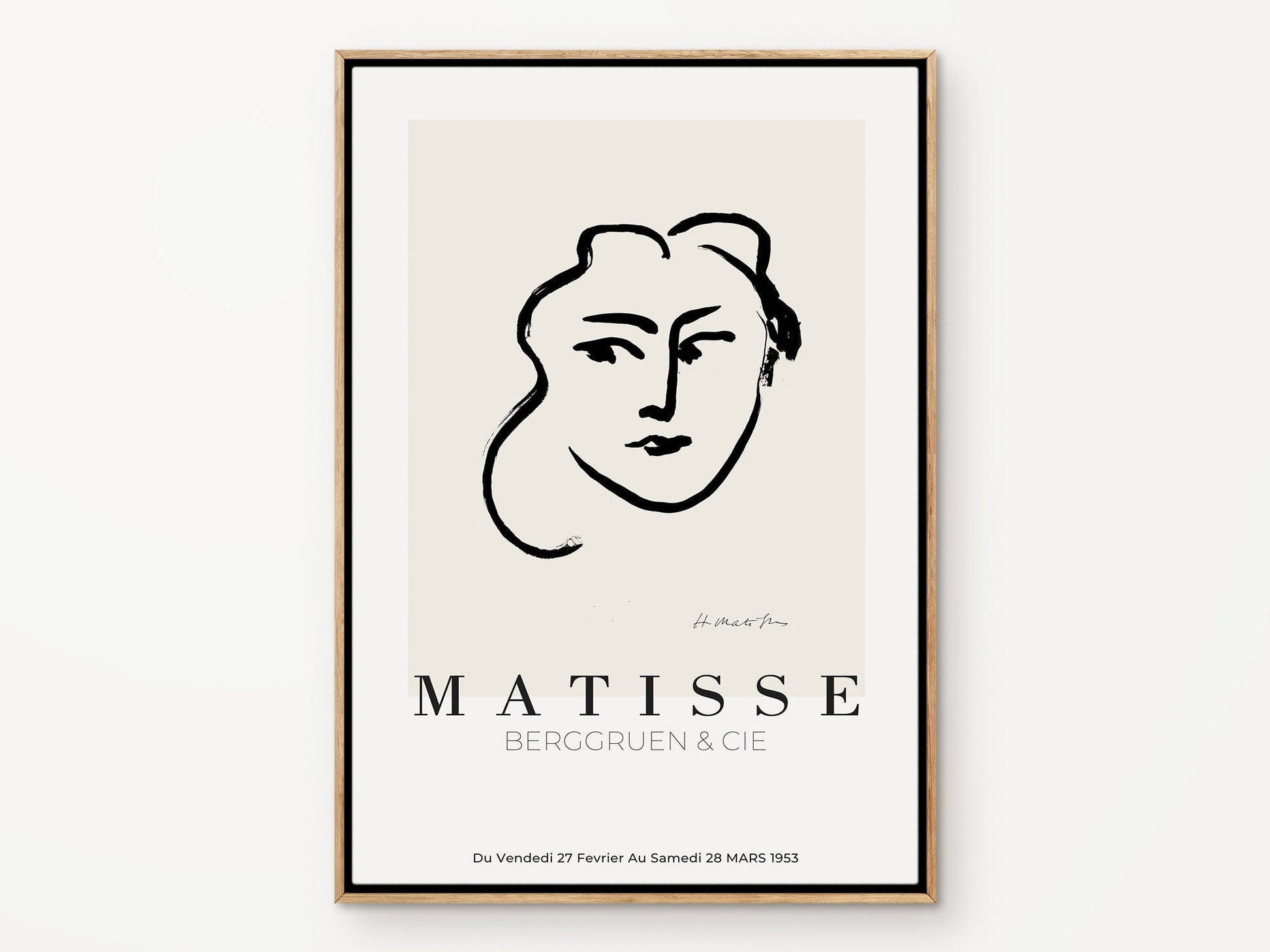 Matisse Wall art, Line Drawing Face, Framed canvas wall art, Modern art for bedroom, living room and dining room (with hanging kit)