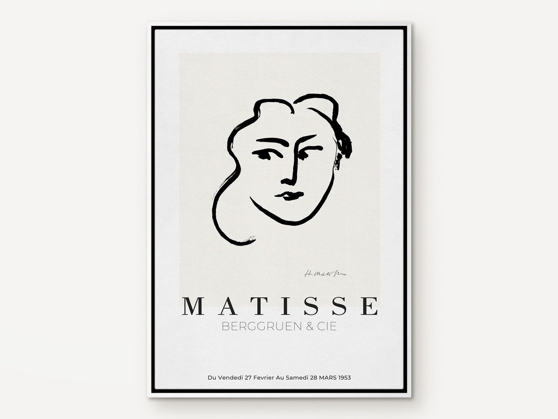 Matisse Wall art, Line Drawing Face, Framed canvas wall art, Modern art for bedroom, living room and dining room (with hanging kit)