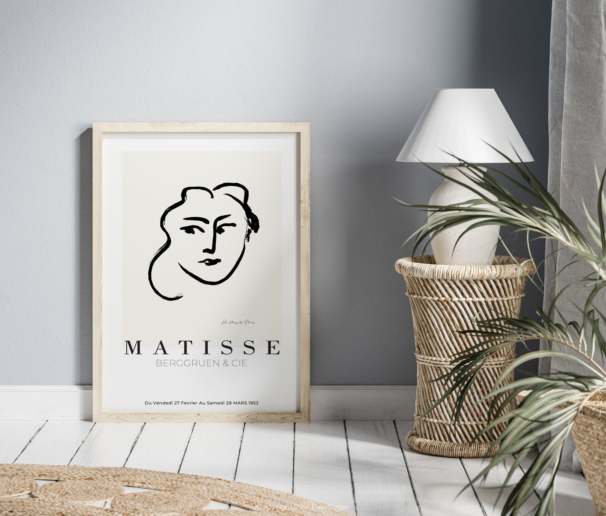 Matisse Wall art, Line Drawing Face, Framed canvas wall art, Modern art for bedroom, living room and dining room (with hanging kit)