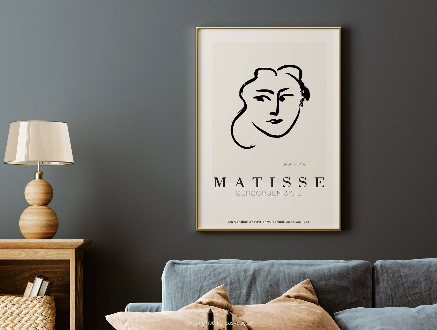 Matisse Wall art, Line Drawing Face, Framed canvas wall art, Modern art for bedroom, living room and dining room (with hanging kit)