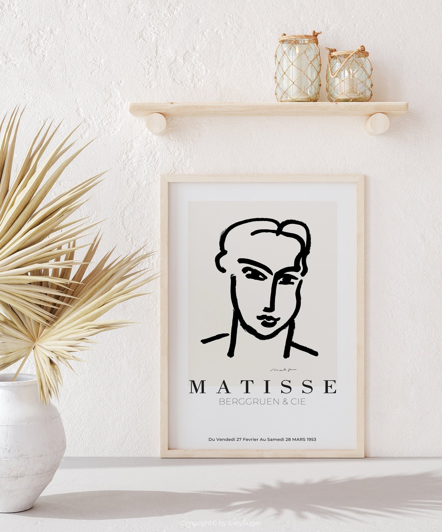 Matisse Wall art, Line Drawing Face, Framed canvas wall art, Modern art for bedroom, living room and dining room (with hanging kit)