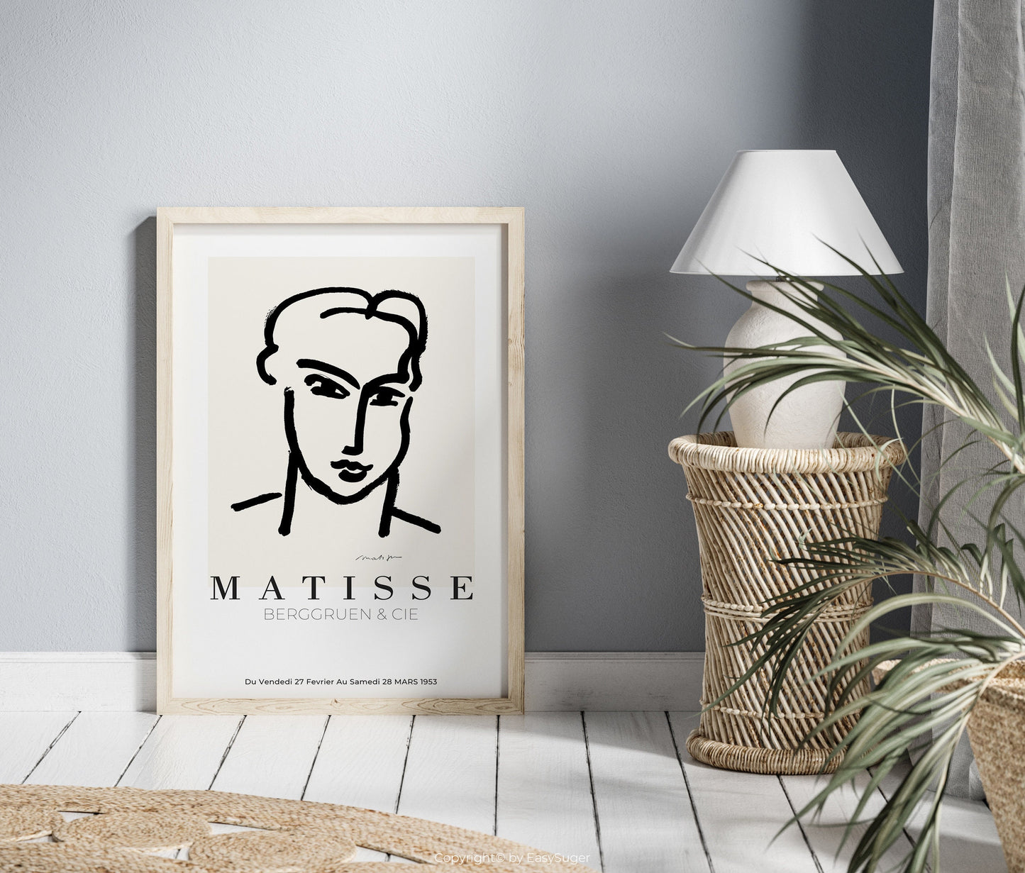 Matisse Wall art, Line Drawing Face, Framed canvas wall art, Modern art for bedroom, living room and dining room (with hanging kit)