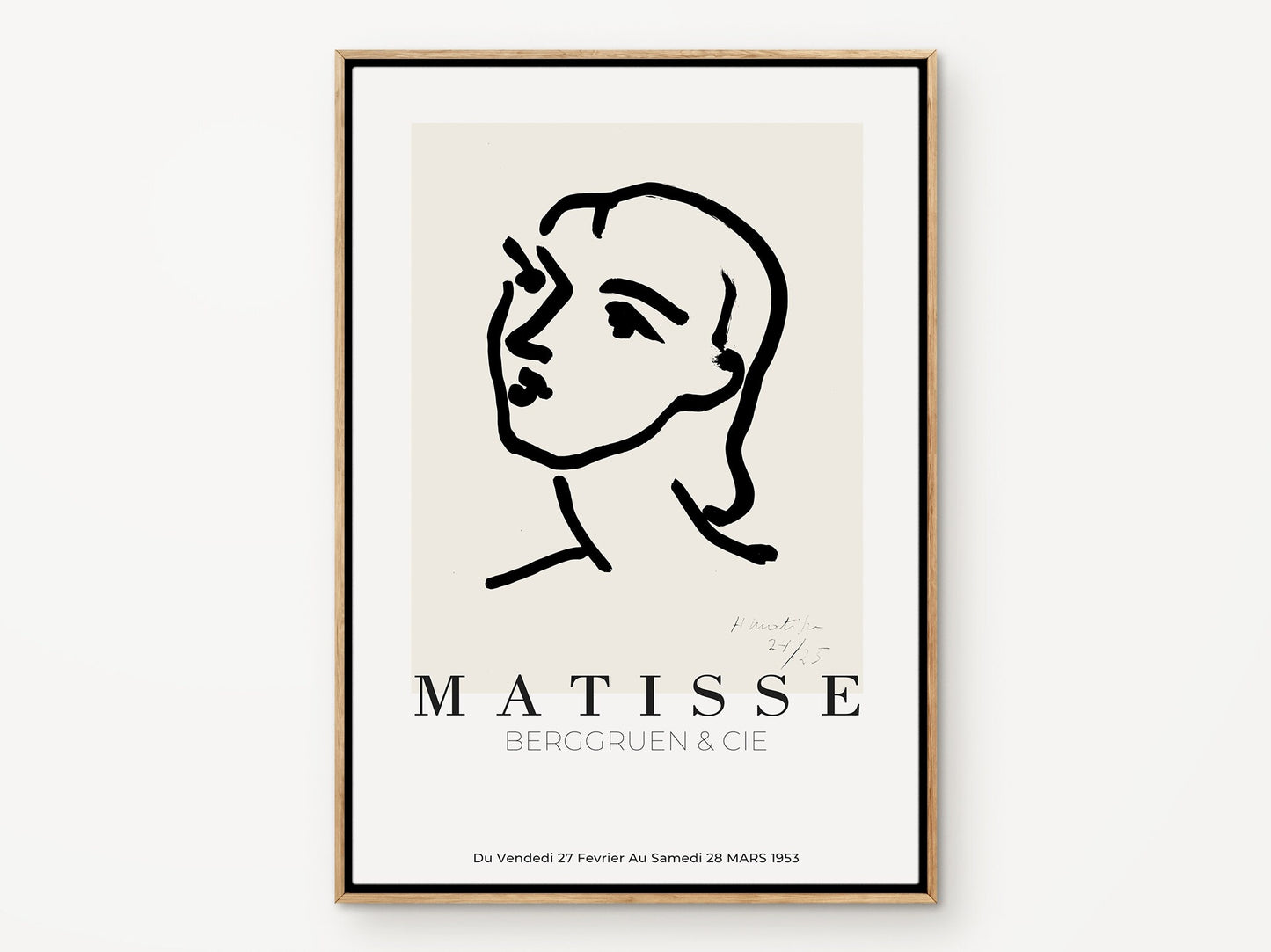 Matisse Wall art, Line Drawing Face, Framed canvas wall art, Modern art for bedroom, living room and dining room (with hanging kit)