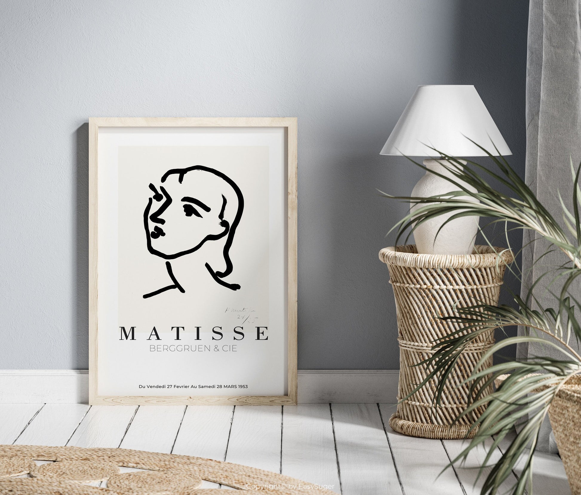 Matisse Wall art, Line Drawing Face, Framed canvas wall art, Modern art for bedroom, living room and dining room (with hanging kit)