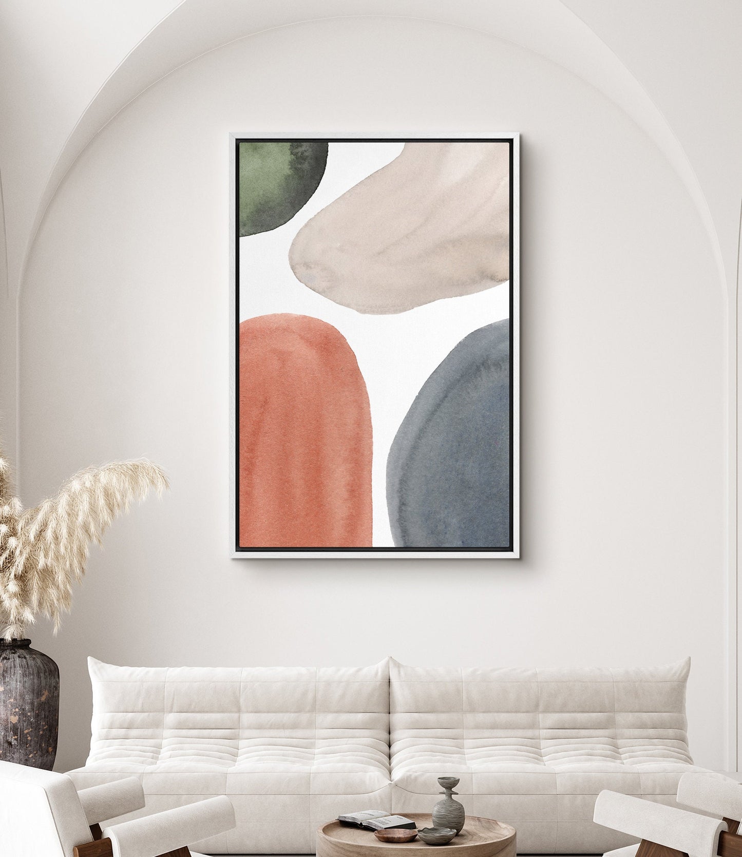 Watercolor Painting Wall Art, Large Gallery Abstract Shapes Wall Art Framed, Mid Century Wall art, Watercolor Art Prints