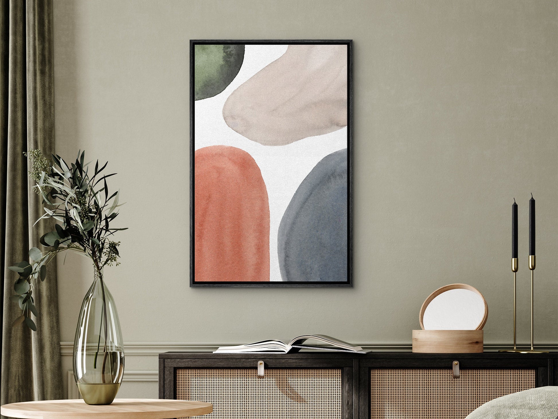 Watercolor Painting Wall Art, Large Gallery Abstract Shapes Wall Art Framed, Mid Century Wall art, Watercolor Art Prints