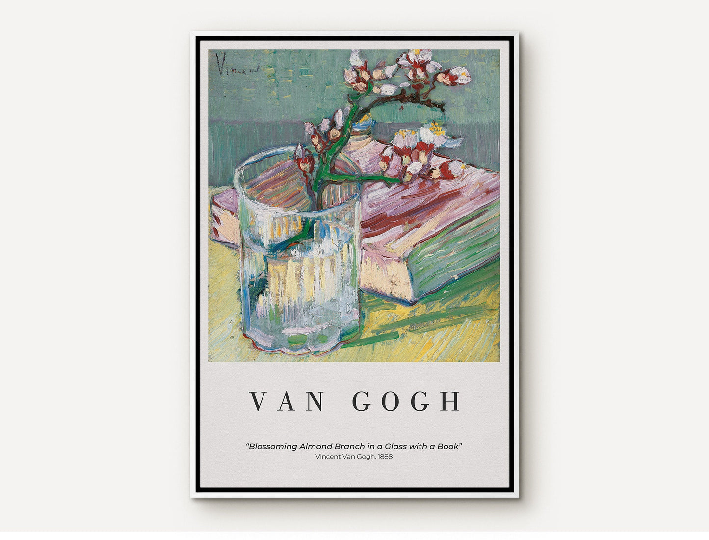 EasySuger Van Gogh Wall Art | Blossoming Almond Branch in a Glass with a Book | Framed Canvas Wall Art for living room and bedroom