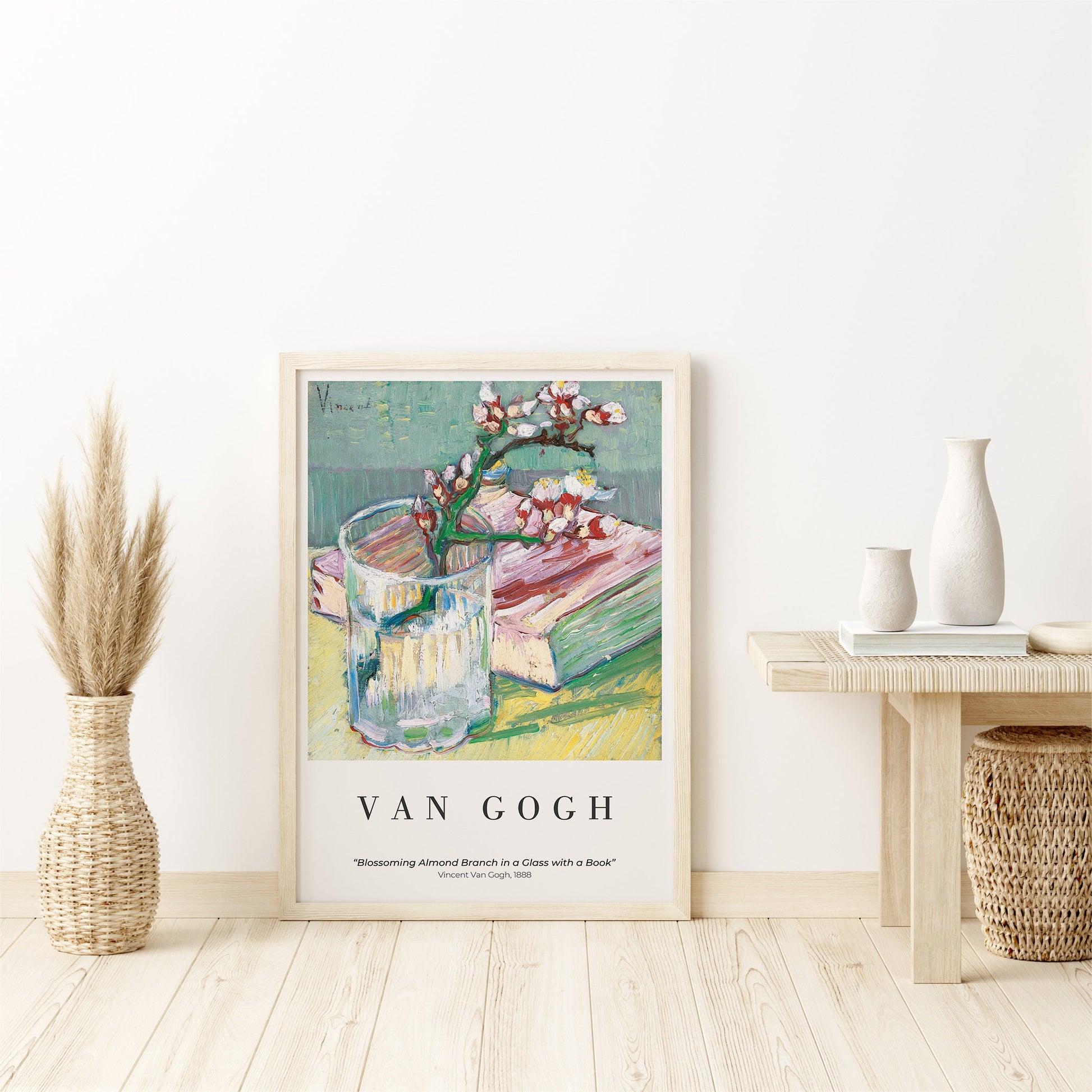 EasySuger Van Gogh Wall Art | Blossoming Almond Branch in a Glass with a Book | Framed Canvas Wall Art for living room and bedroom