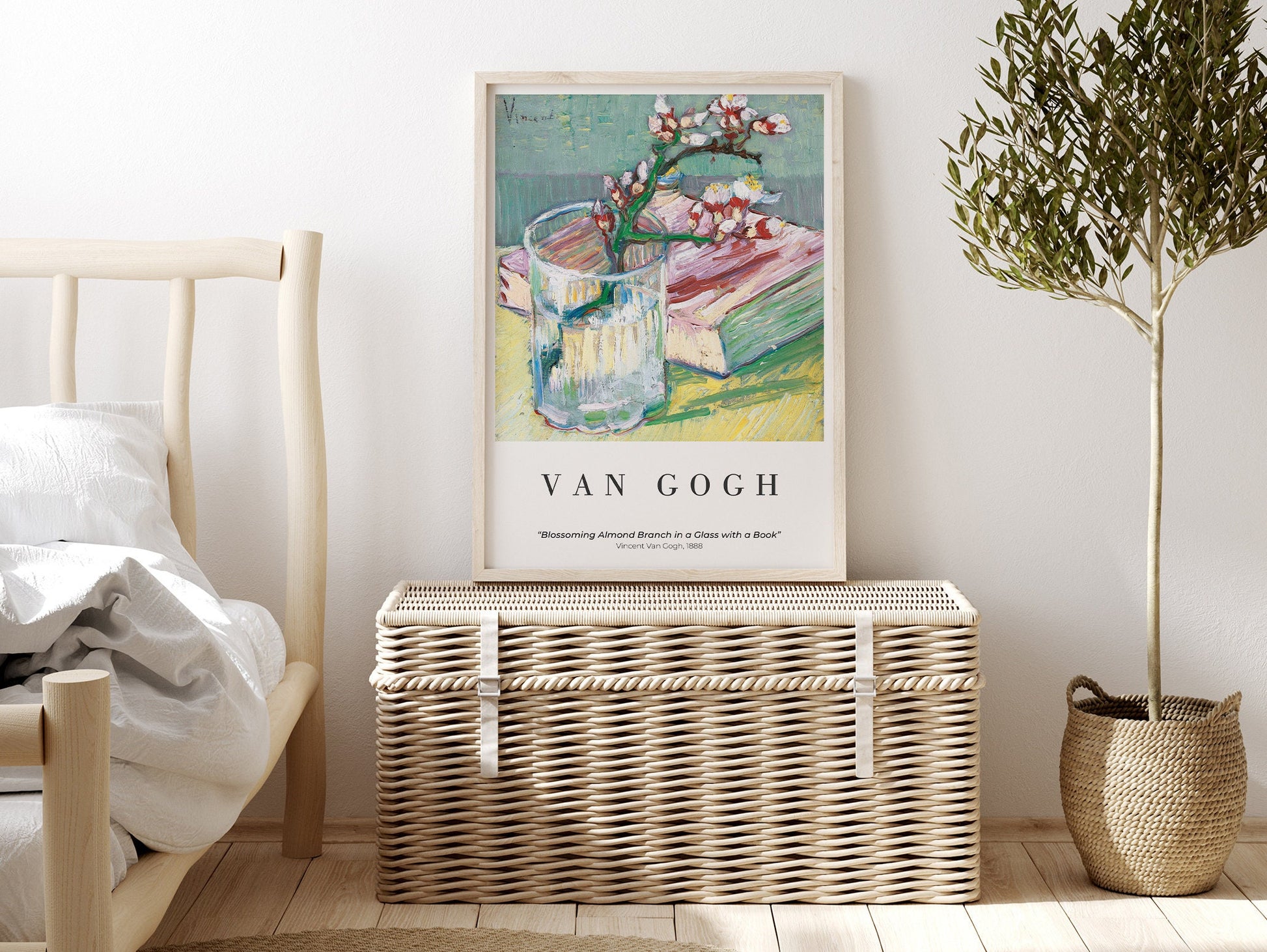 EasySuger Van Gogh Wall Art | Blossoming Almond Branch in a Glass with a Book | Framed Canvas Wall Art for living room and bedroom