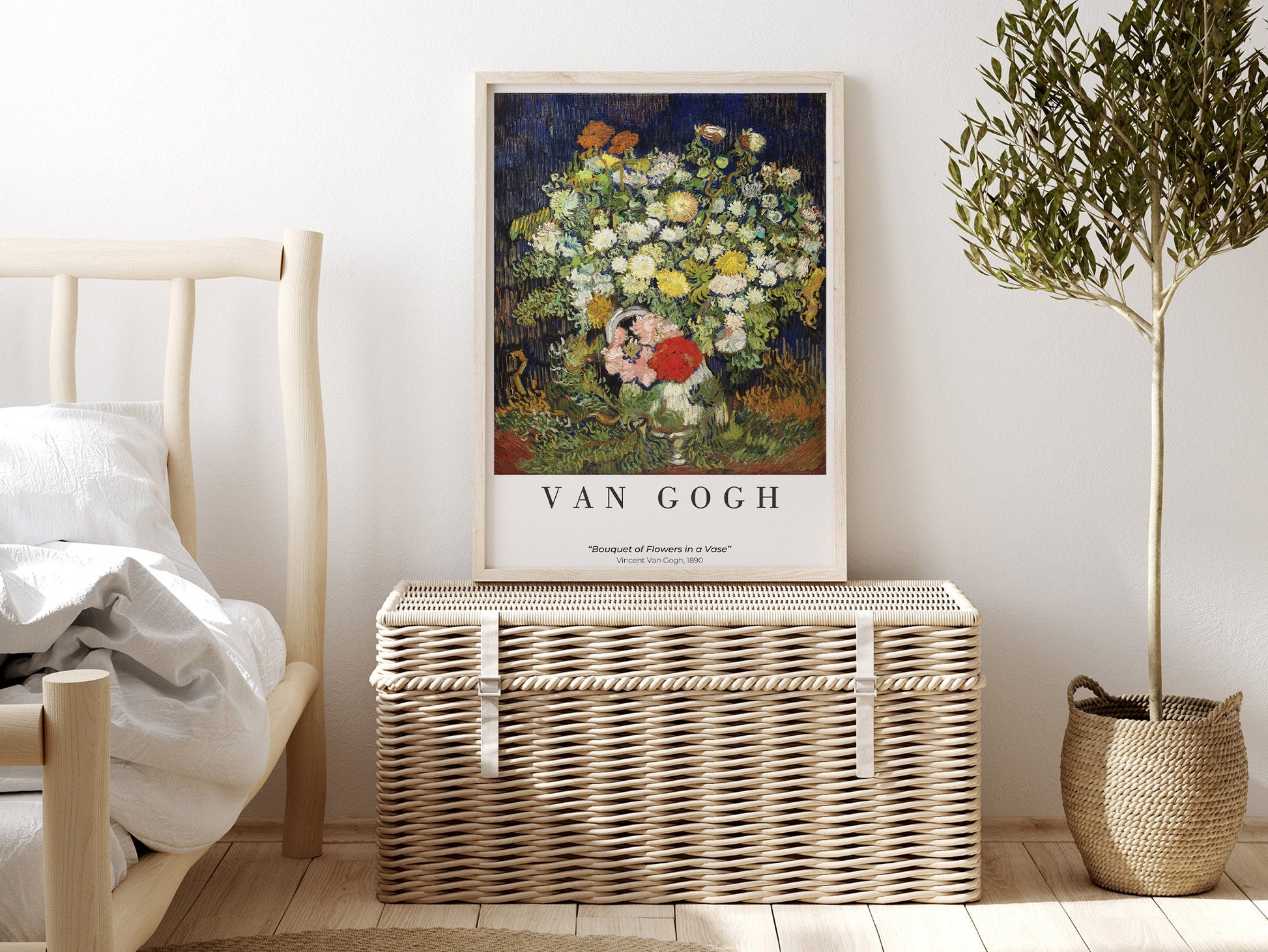 EasySuger Van Gogh Wall Art | Bouquet of Flowers in a Vase | Framed Canvas Wall Art for living room and bedroom