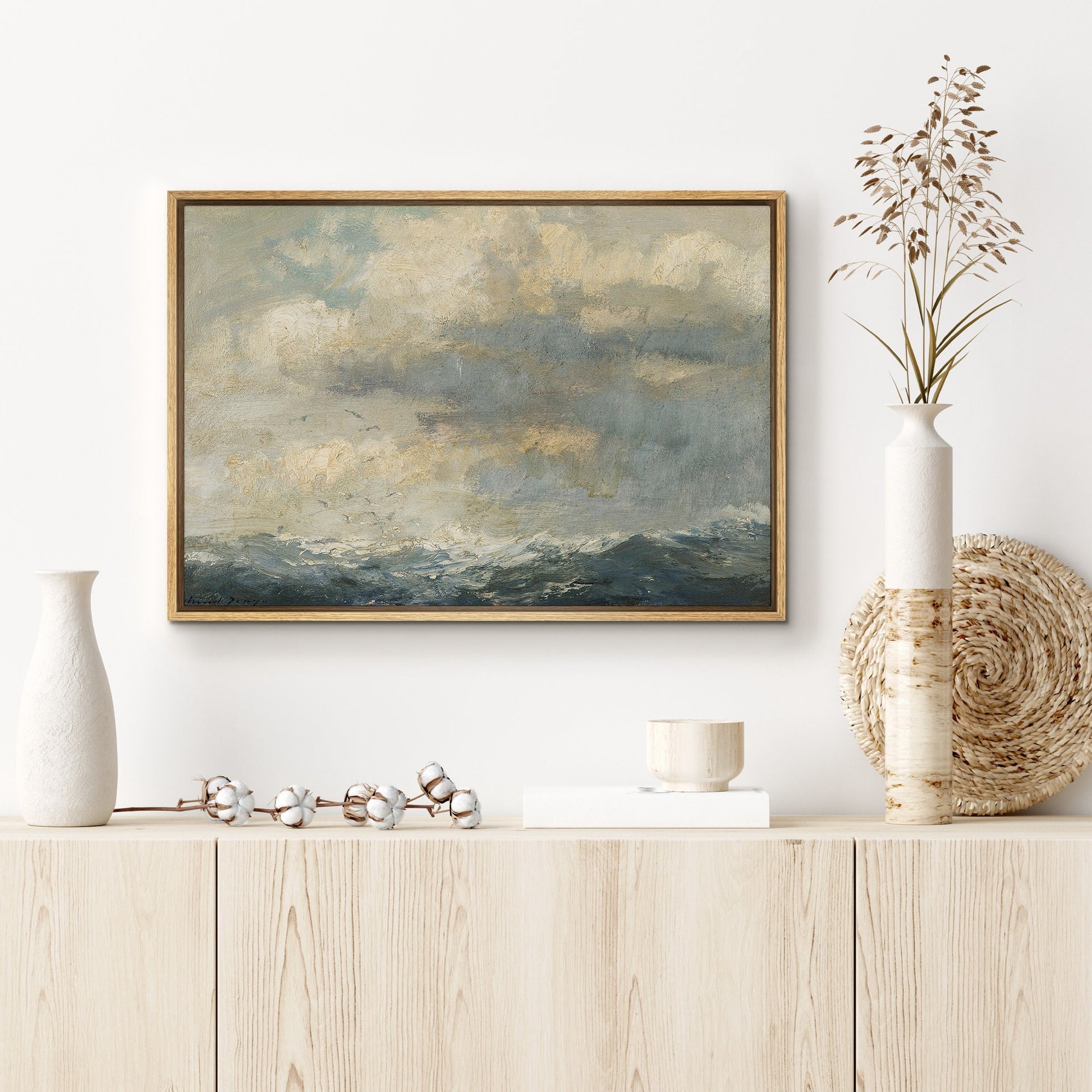 EasySuger Vintage Seascape Wall Art, Ocean Sky Gallery Framed Art, Vintage Wall Art for living room and bedroom (with hanging kit)