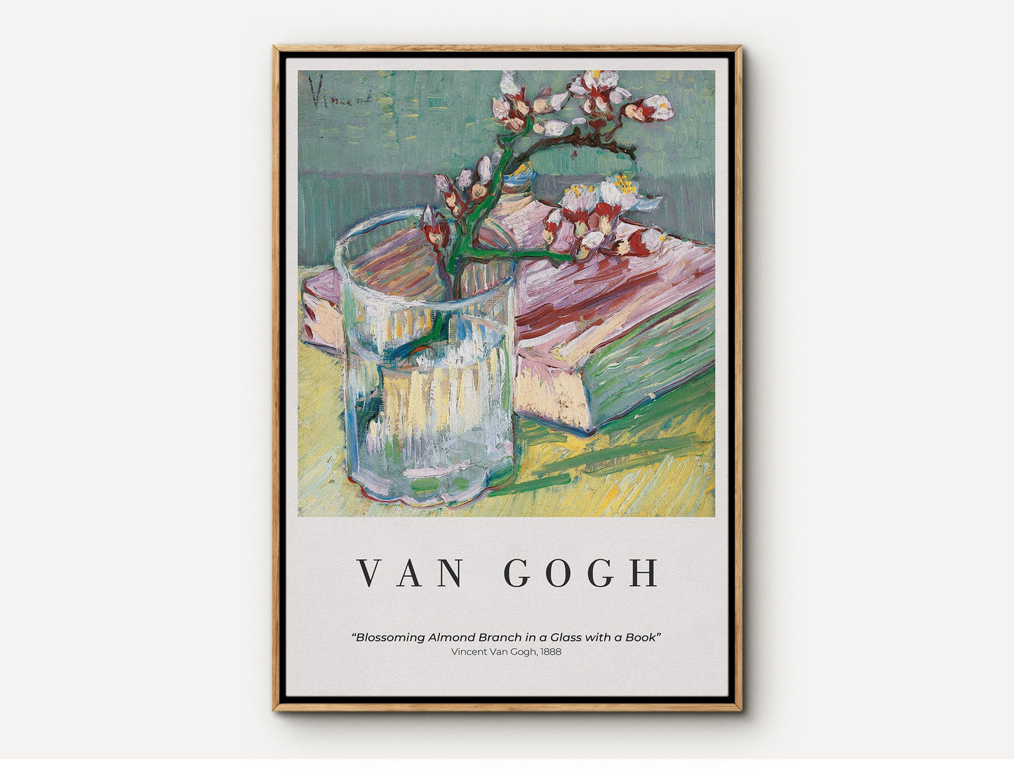 EasySuger Van Gogh Wall Art | Blossoming Almond Branch in a Glass with a Book | Framed Canvas Wall Art for living room and bedroom