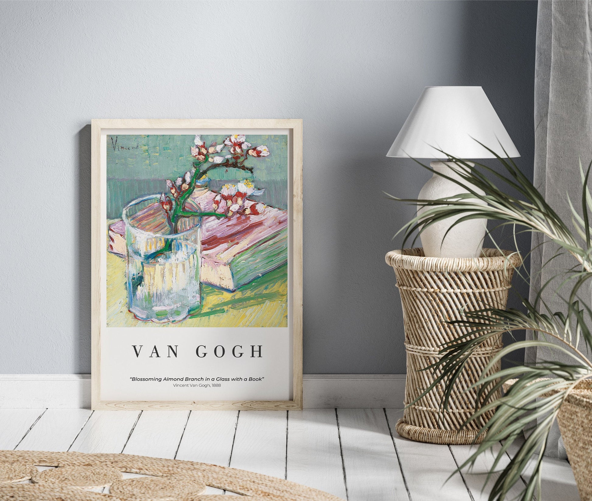 EasySuger Van Gogh Wall Art | Blossoming Almond Branch in a Glass with a Book | Framed Canvas Wall Art for living room and bedroom