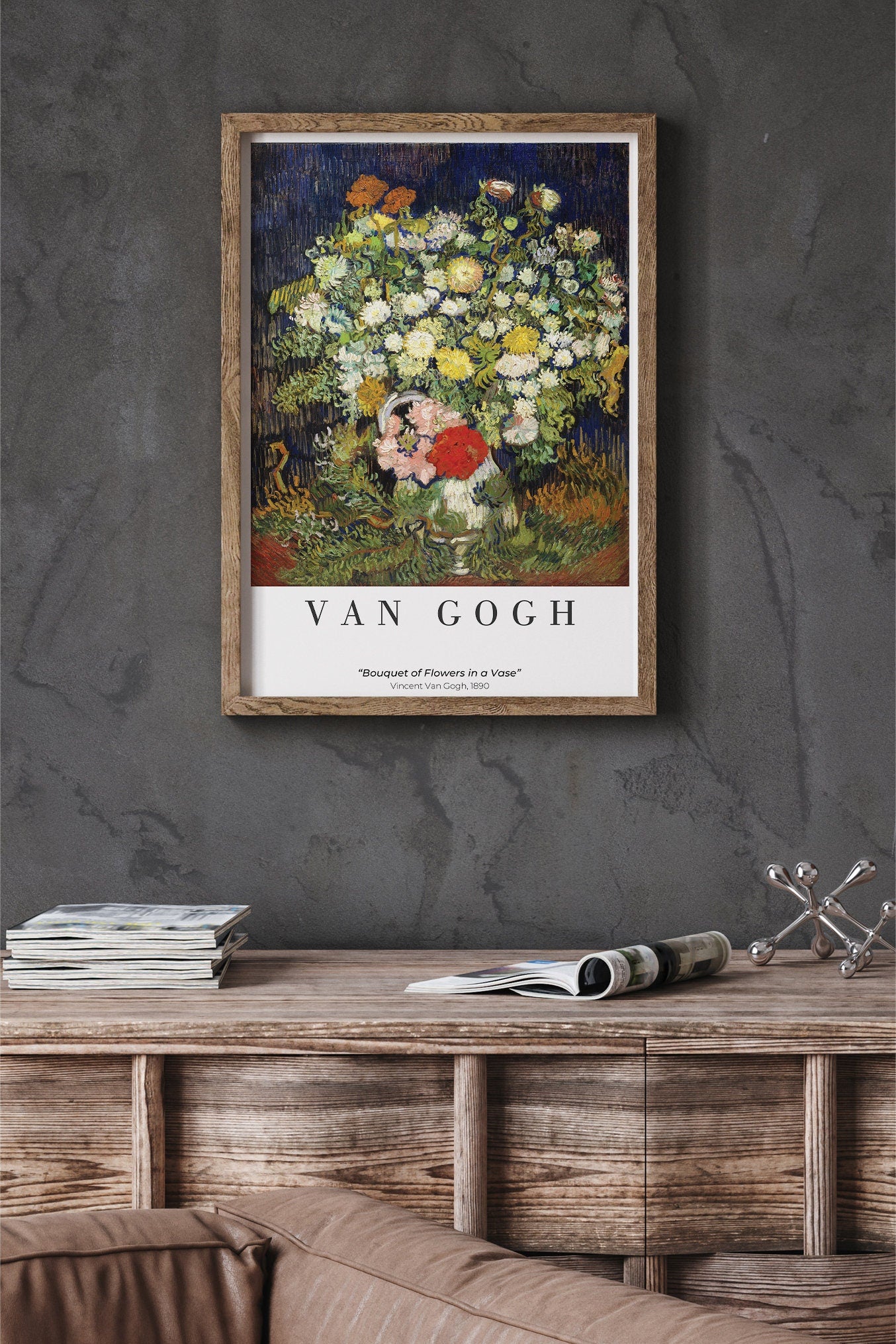 EasySuger Van Gogh Wall Art | Bouquet of Flowers in a Vase | Framed Canvas Wall Art for living room and bedroom