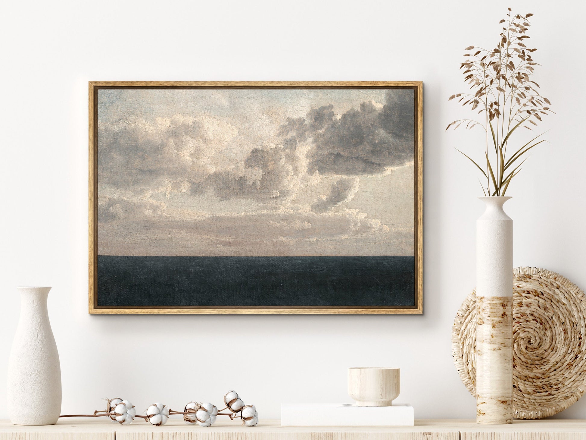 EasySuger Seascape Wall Art, Ocean Sky Gallery Framed Art, Vintage Wall Art with Hanging kit | TV43