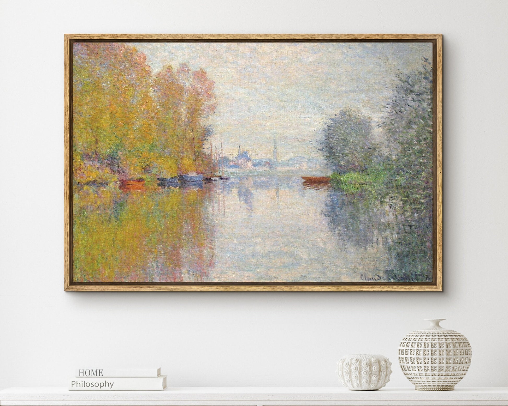 EasySuger Claude Monet Wall Art | Autumn on the Seine at Argenteuil, 1873 | Framed Canvas Wall Art with hanging kit