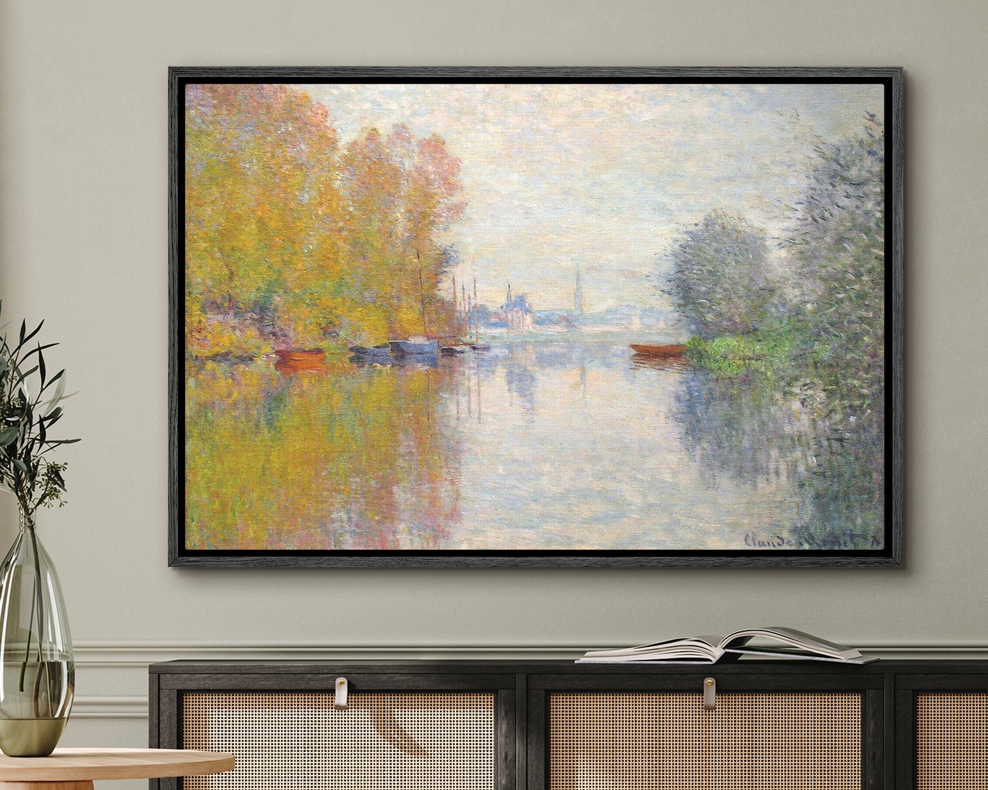 EasySuger Claude Monet Wall Art | Autumn on the Seine at Argenteuil, 1873 | Framed Canvas Wall Art with hanging kit