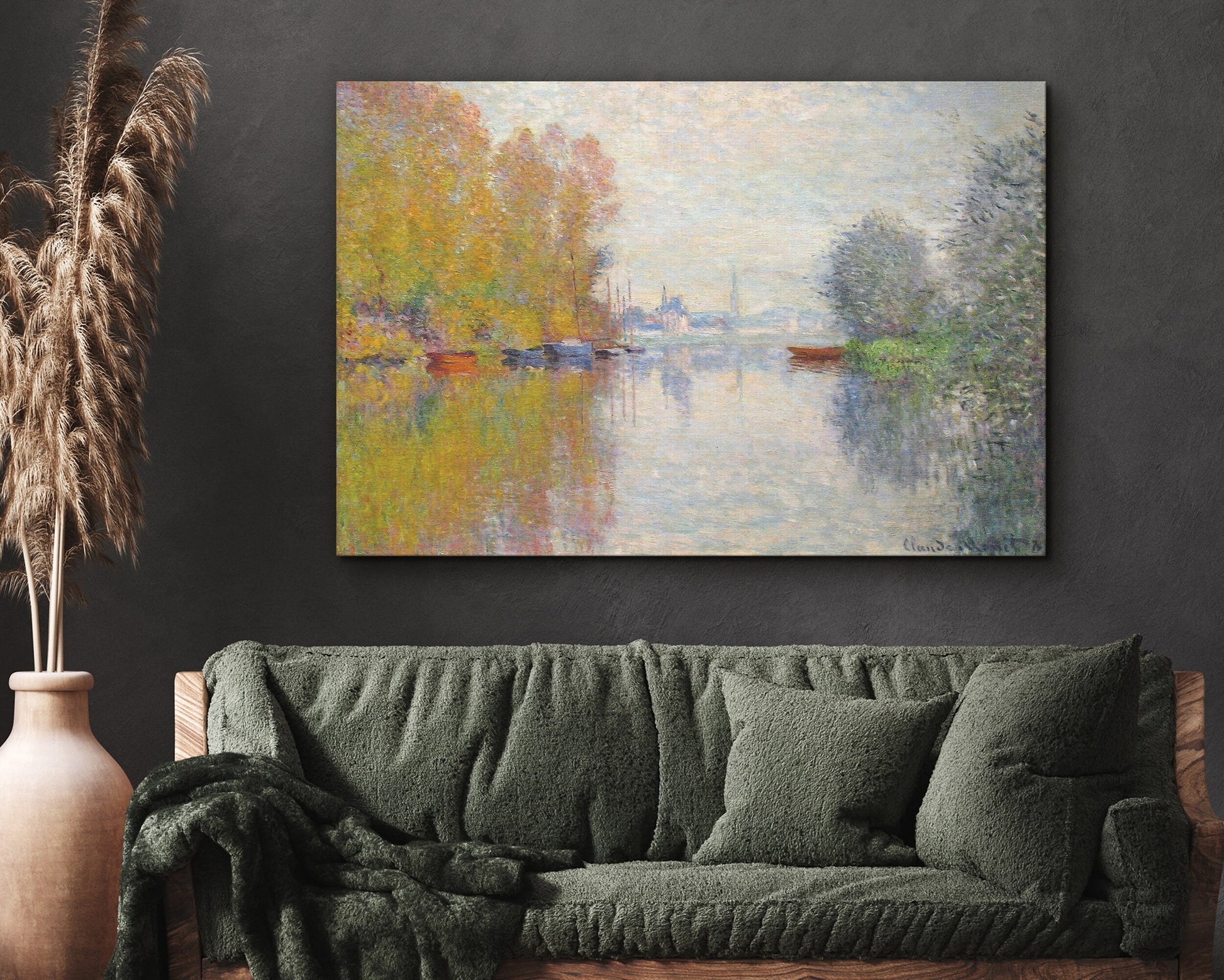 EasySuger Claude Monet Wall Art | Autumn on the Seine at Argenteuil, 1873 | Framed Canvas Wall Art with hanging kit