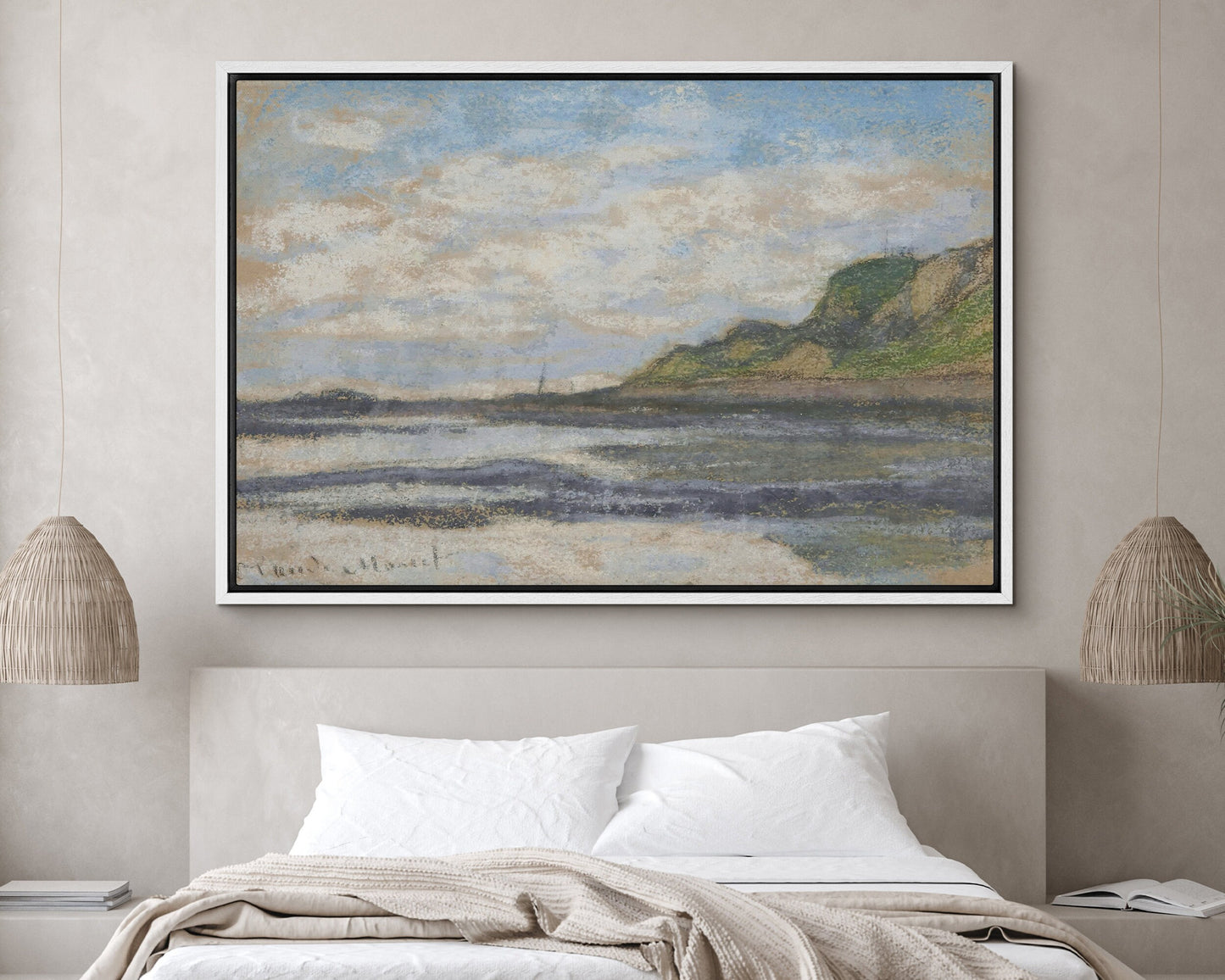 EasySuger Claude Monet Wall Art | Sainte-Adresse, the Point of the Heve, 1864 | Framed Canvas Wall Art with hanging kit