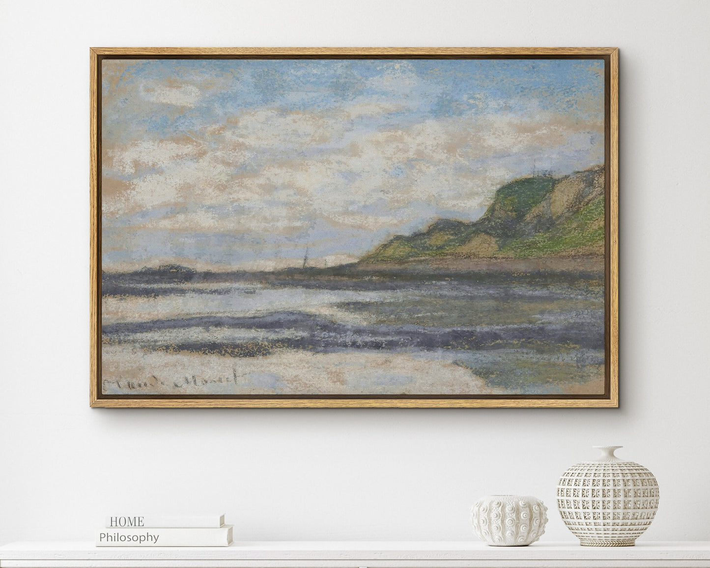 EasySuger Claude Monet Wall Art | Sainte-Adresse, the Point of the Heve, 1864 | Framed Canvas Wall Art with hanging kit