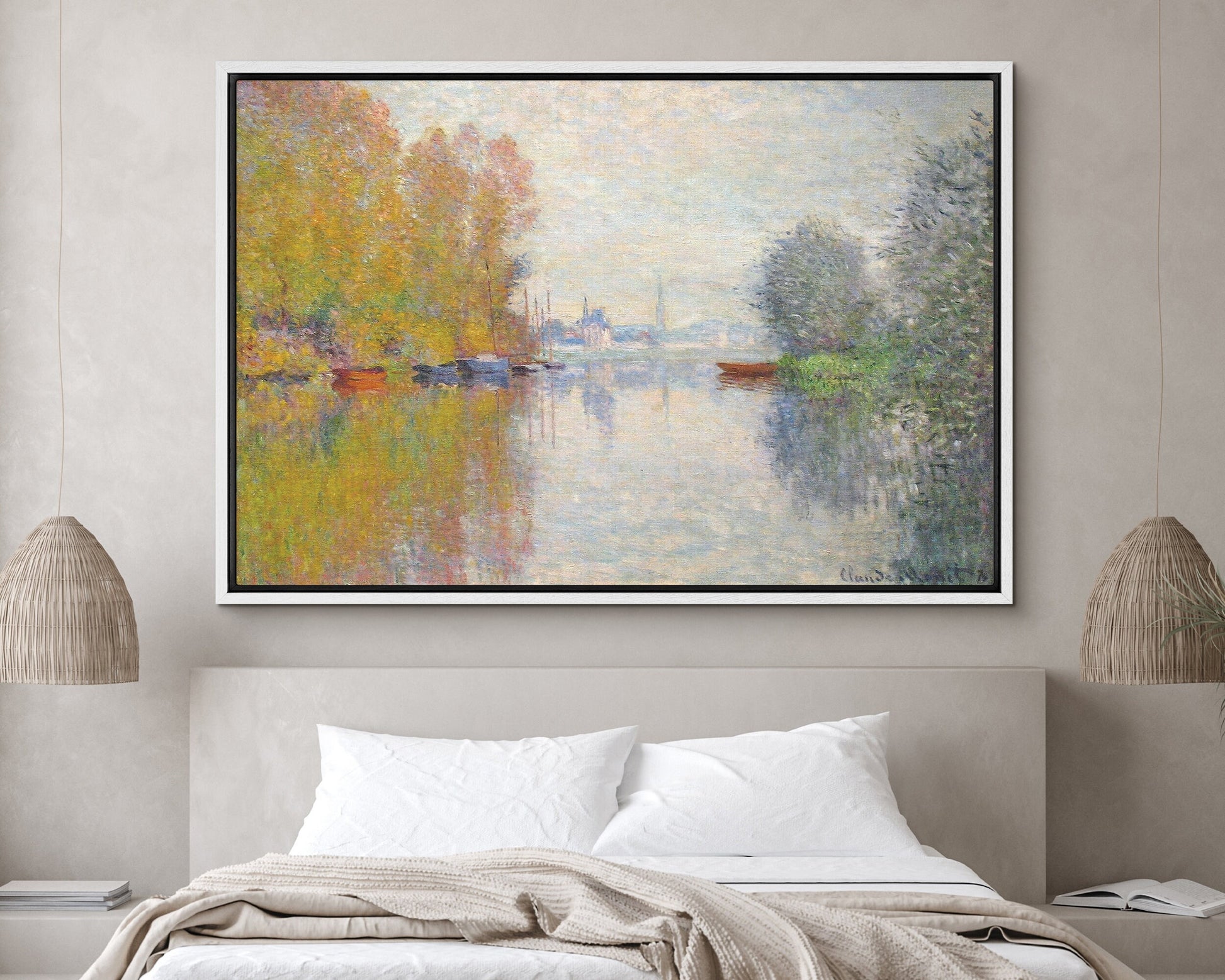 EasySuger Claude Monet Wall Art | Autumn on the Seine at Argenteuil, 1873 | Framed Canvas Wall Art with hanging kit