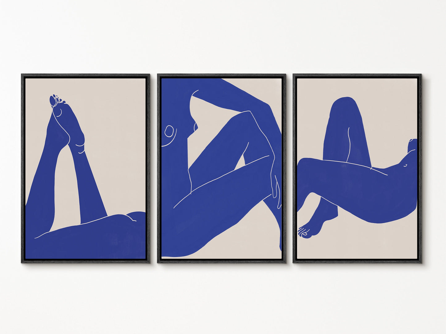 EasySuger 3 pieces set of Henri Matisse Print Blue/Pale Tone Nude Figures Wall Art, Modern wall art for bedroom, living room and dining room