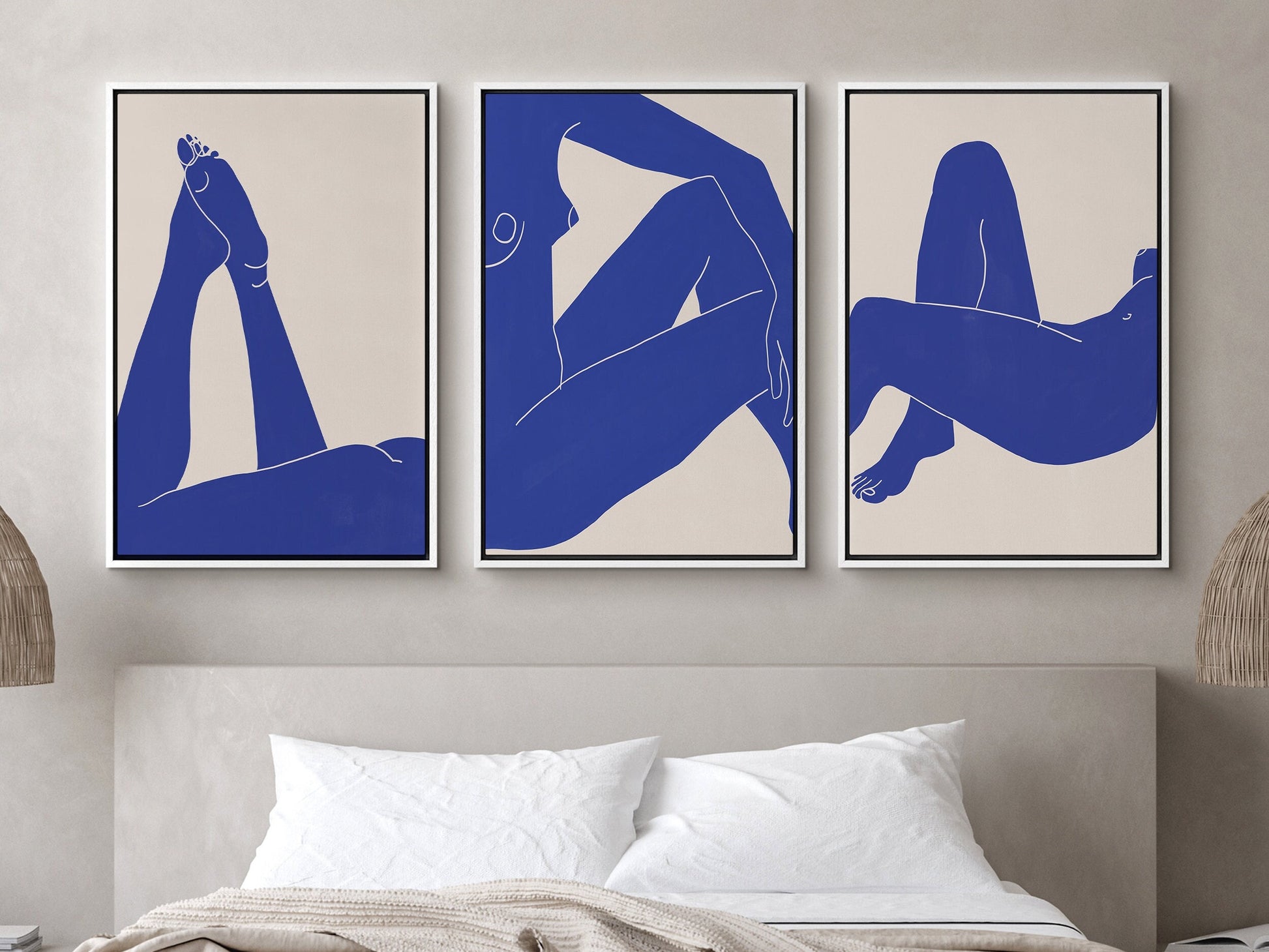 EasySuger 3 pieces set of Henri Matisse Print Blue/Pale Tone Nude Figures Wall Art, Modern wall art for bedroom, living room and dining room