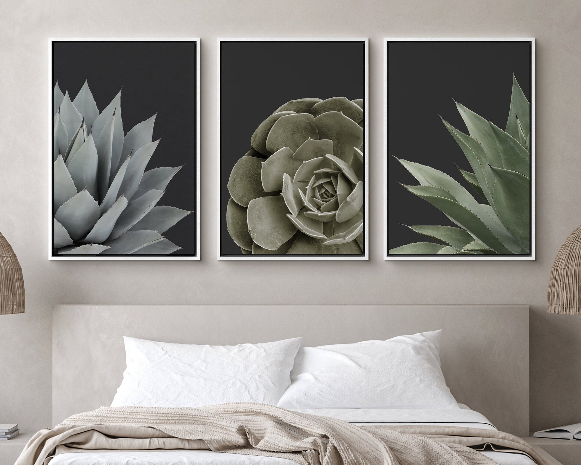 EasySuger Set of 3 Succulent Wall Art, Botanical Wall Art, Framed Canvas Wall Art for Living room and Bedroom, Natural Wall Art