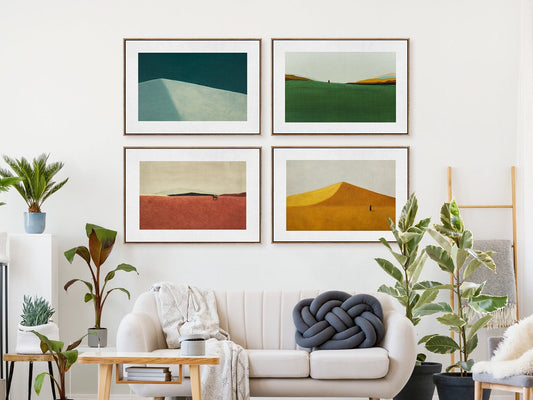 EasySuger Set of 4 Print Oil Painting Landscape Wall Art, Nature Framed Large Gallery Art, Minimalist Art Ready to Hang(with hanging kit)