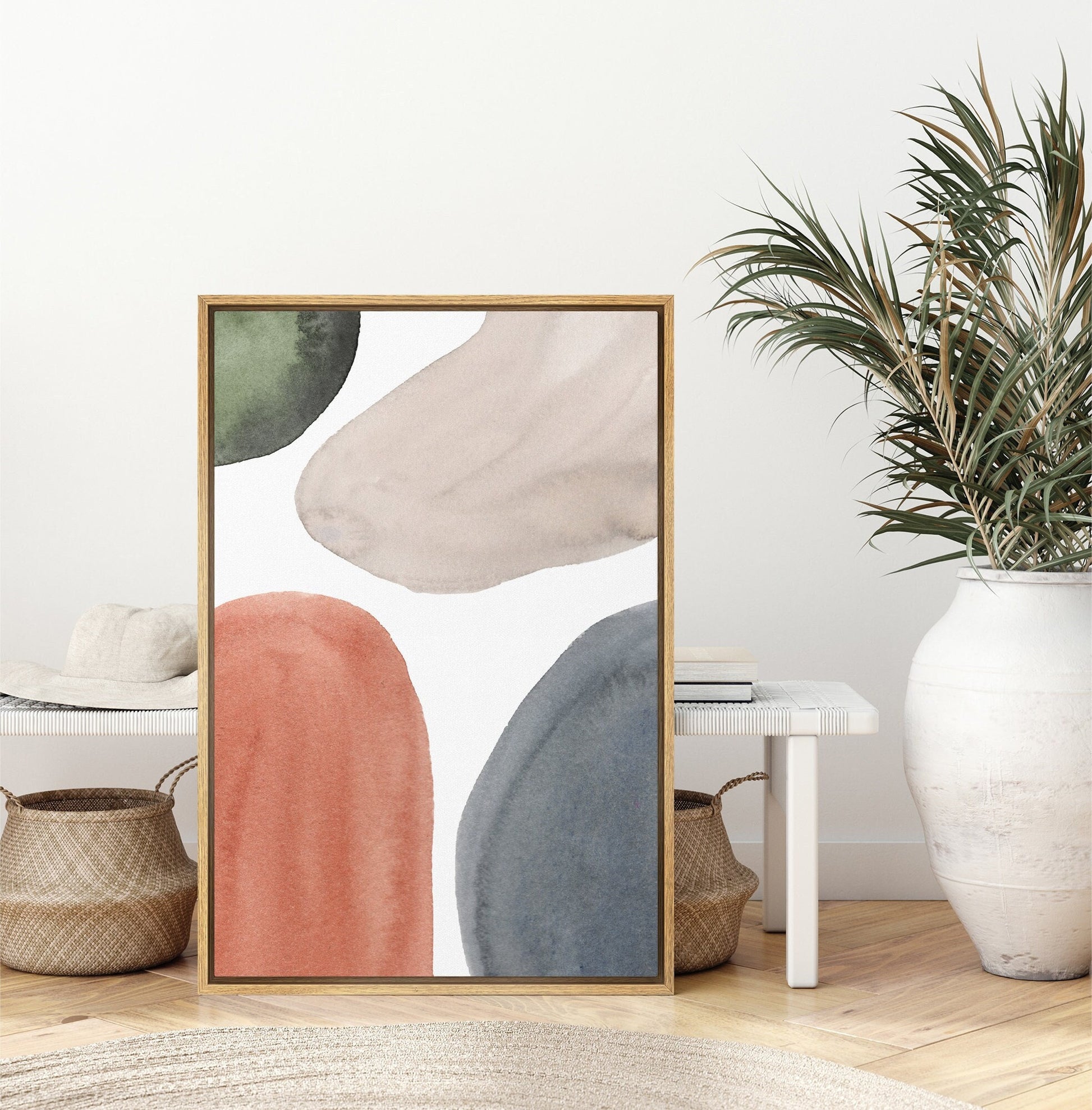 Watercolor Painting Wall Art, Large Gallery Abstract Shapes Wall Art Framed, Mid Century Wall art, Watercolor Art Prints